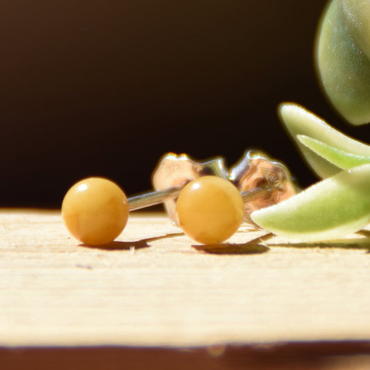 Essential earrings created with imperial natural Amber sphere and 925 Silver, MJ Baltica, BK235