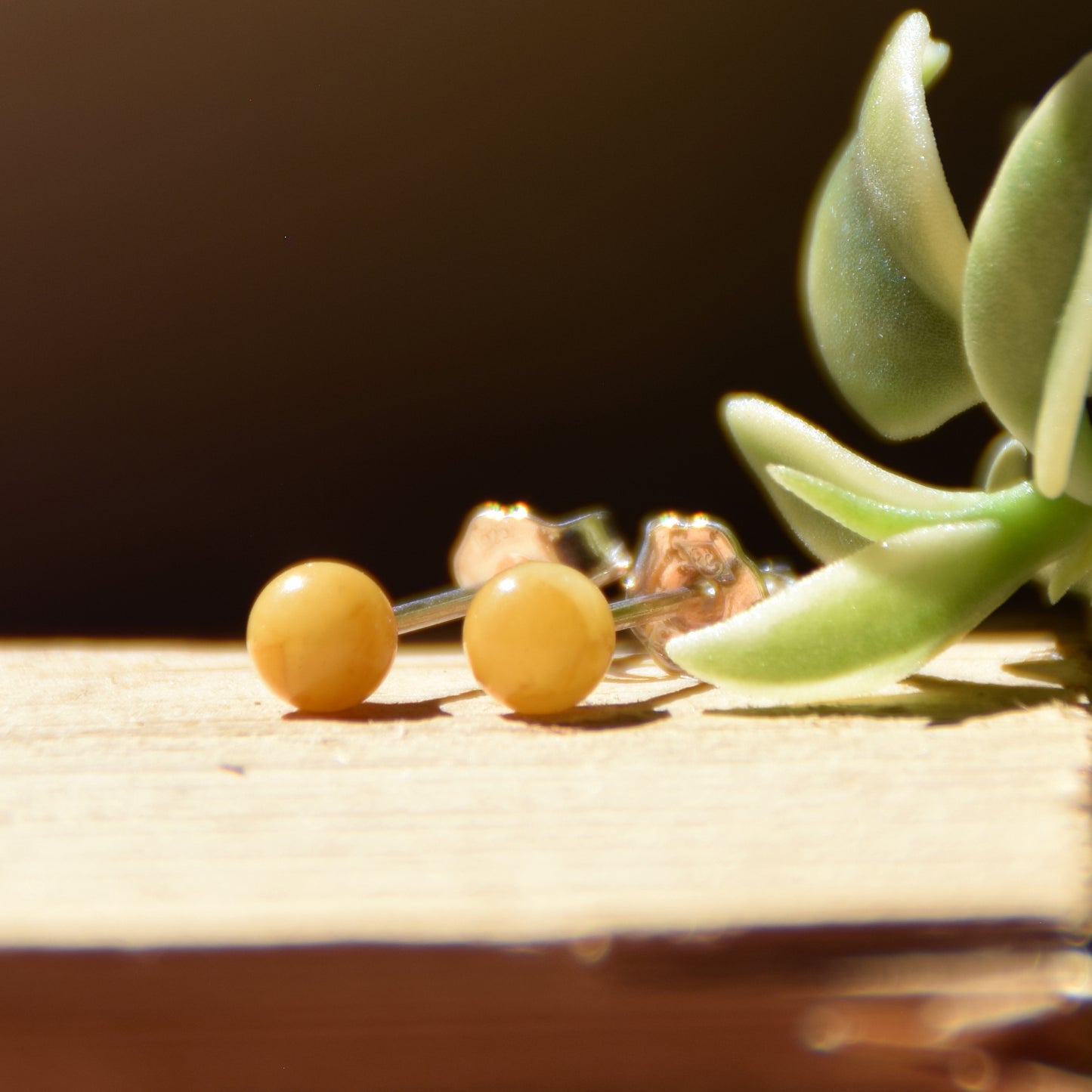 Essential earrings created with imperial natural Amber sphere and 925 Silver, MJ Baltica, BK235
