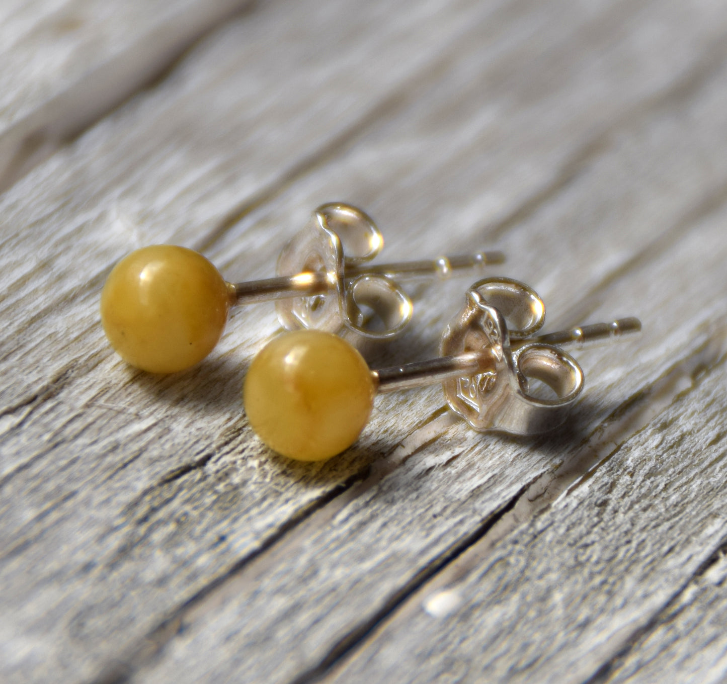 Essential earrings created with imperial natural Amber sphere and 925 Silver, MJ Baltica, BK235