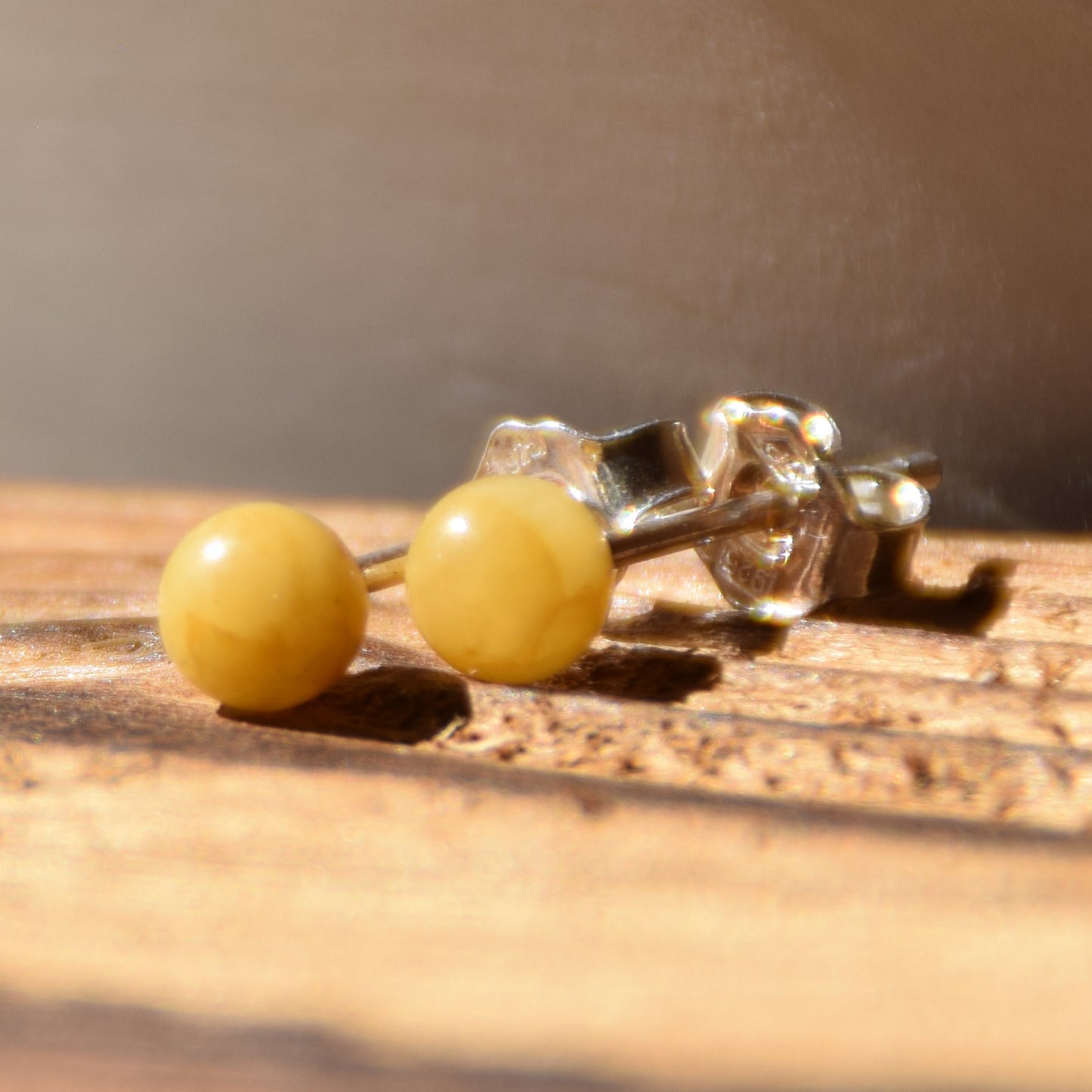 Essential earrings created with imperial natural Amber sphere and 925 Silver, MJ Baltica, BK235