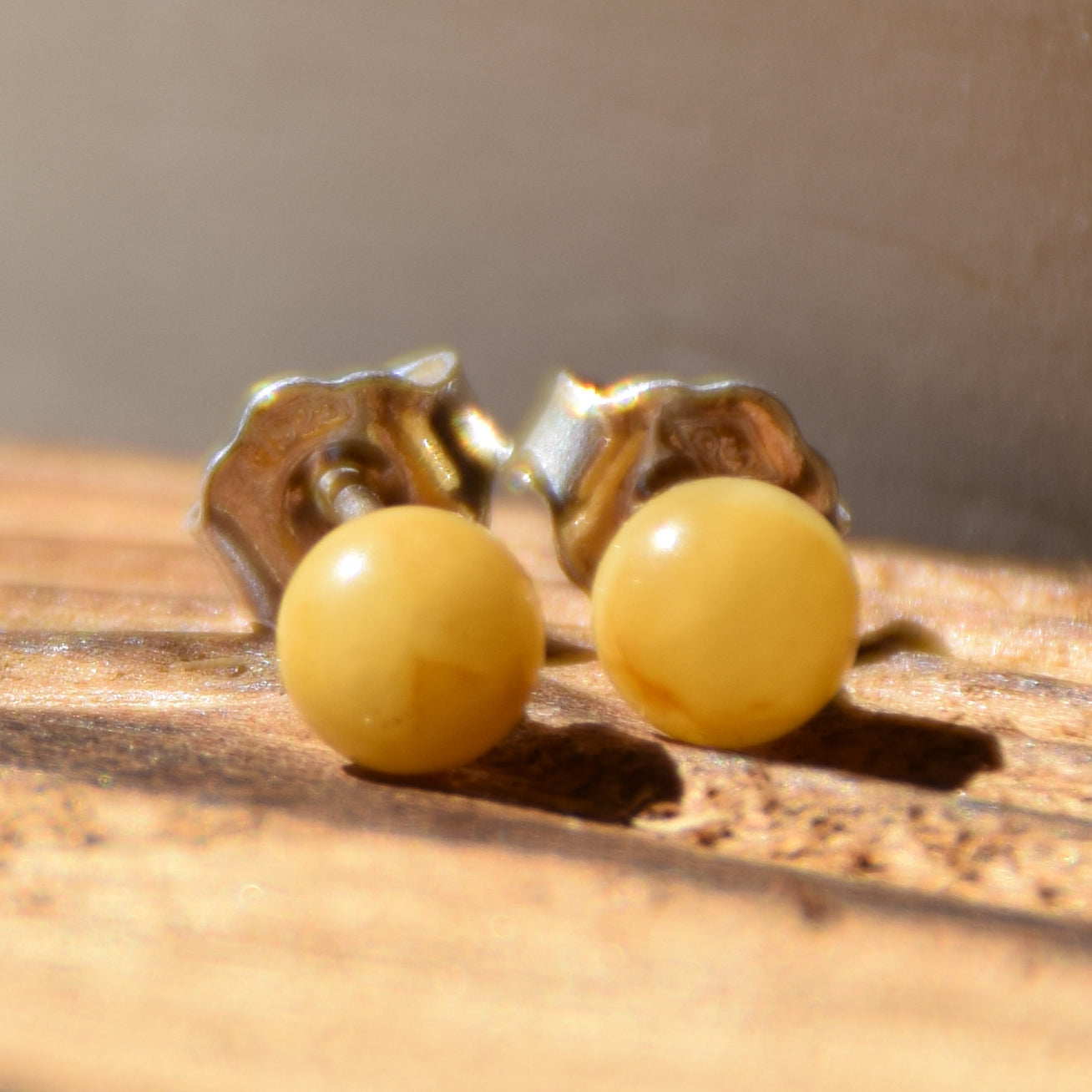 Essential earrings created with imperial natural Amber sphere and 925 Silver, MJ Baltica, BK235