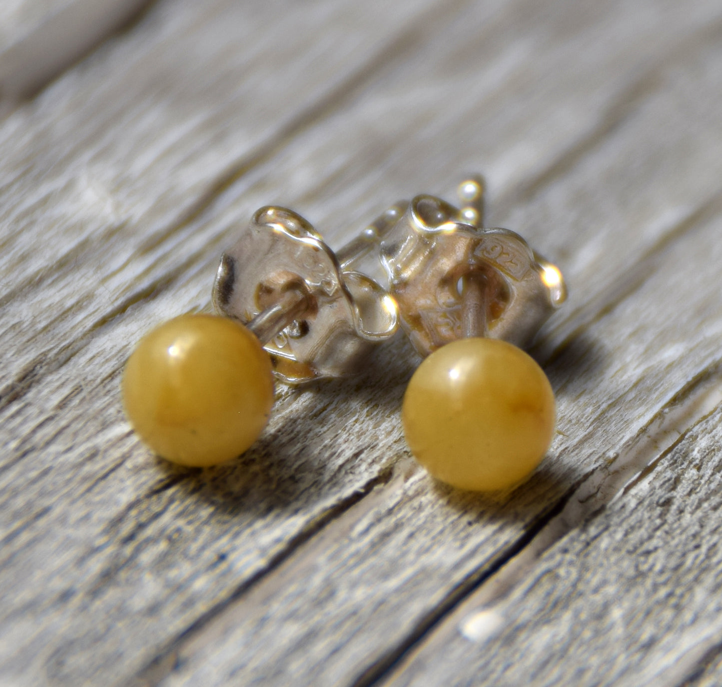 Essential earrings created with imperial natural Amber sphere and 925 Silver, MJ Baltica, BK235