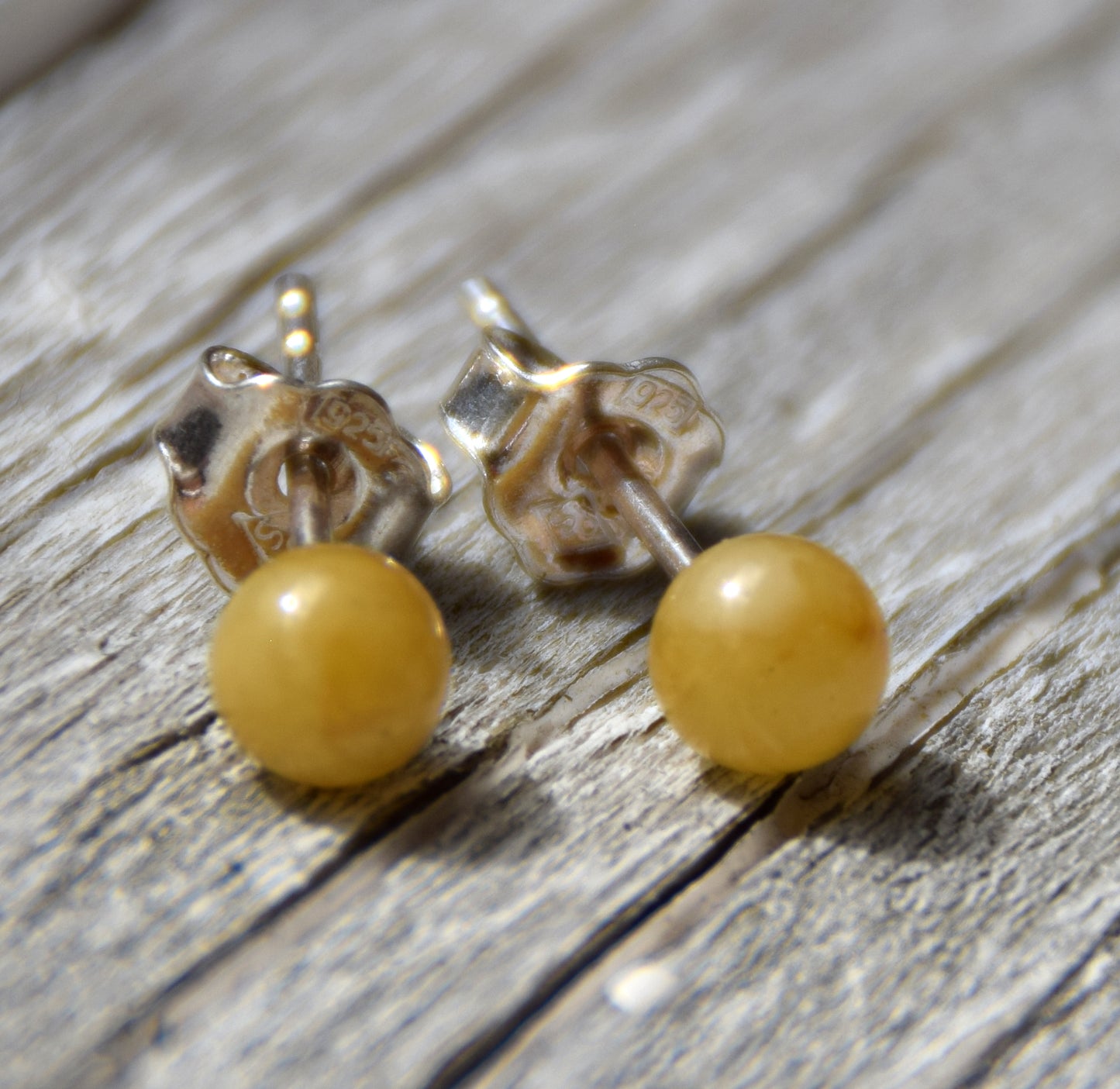Essential earrings created with imperial natural Amber sphere and 925 Silver, MJ Baltica, BK235