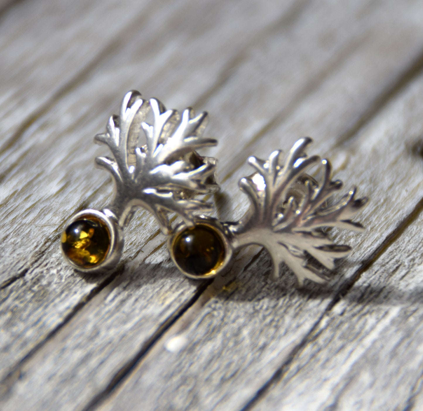 Bright Tree of Life earrings made with natural green Amber and 925 Silver, MJ Baltica, BK236