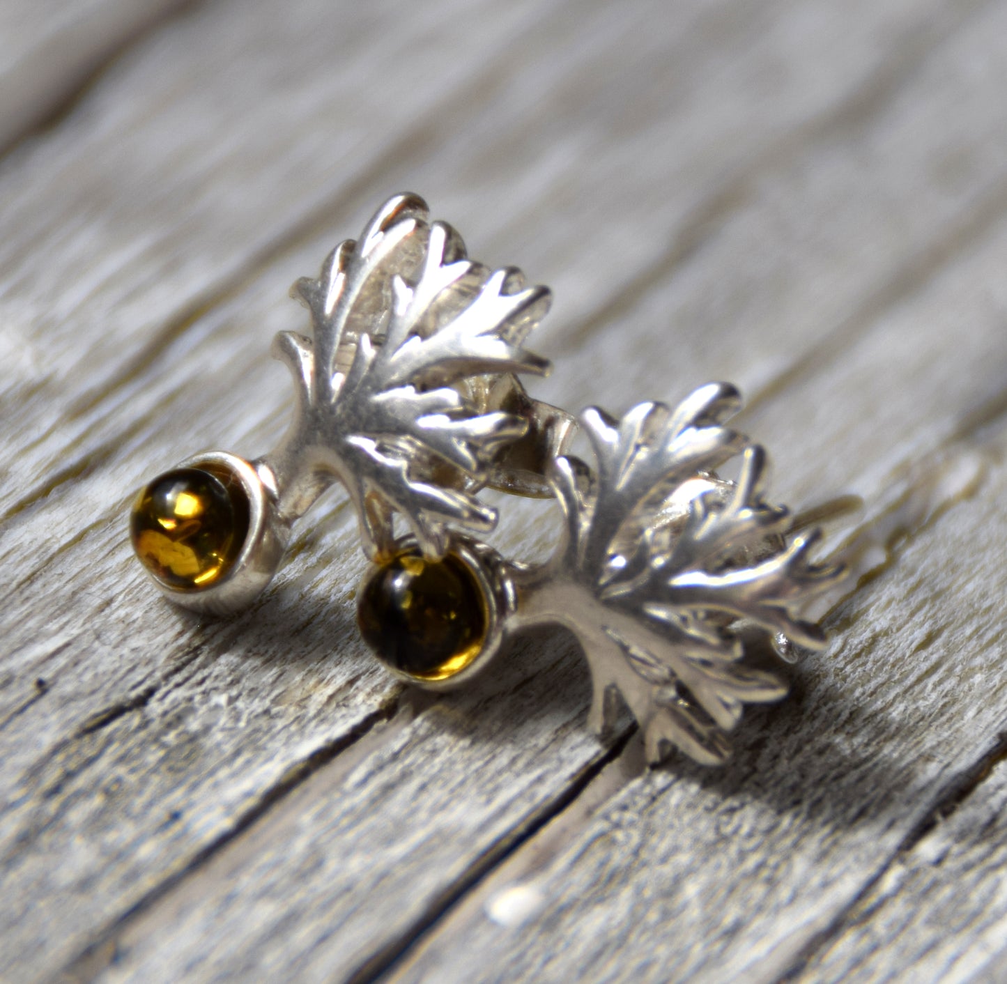 Bright Tree of Life earrings made with natural green Amber and 925 Silver, MJ Baltica, BK236