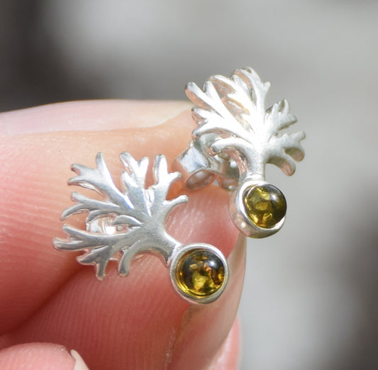 Bright Tree of Life earrings made with natural green Amber and 925 Silver, MJ Baltica, BK236