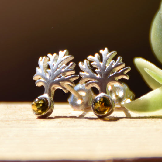 Bright Tree of Life earrings made with natural green Amber and 925 Silver, MJ Baltica, BK236