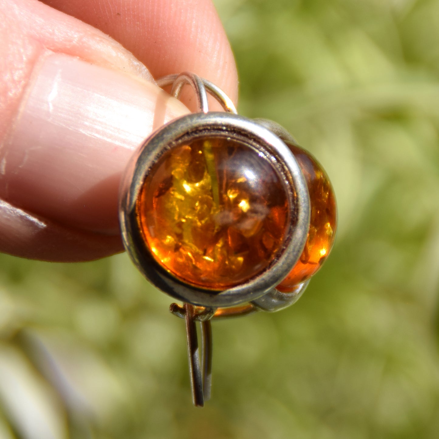 Round dangle earrings with natural Cognac Amber and Sterling Silver 925, MJ Baltica, BK245