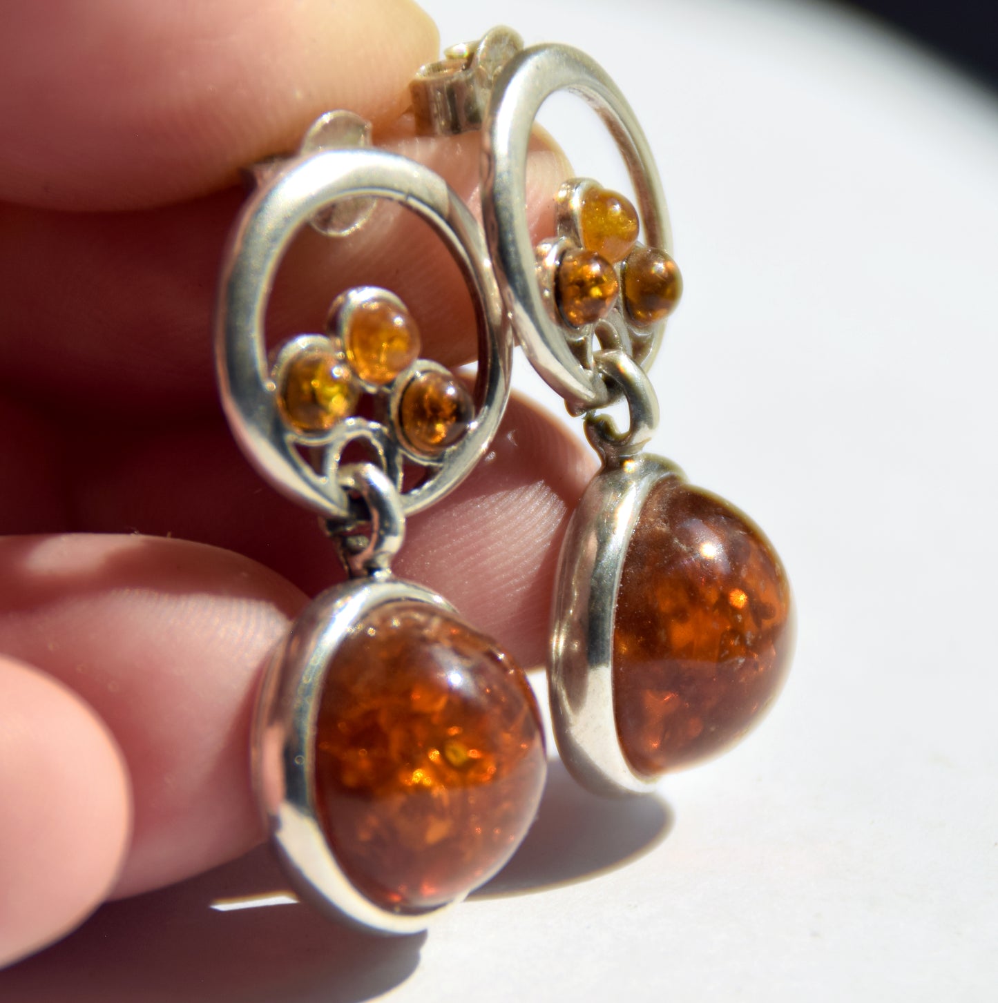 Dangle earrings with natural amber of various shades and 925 silver, MJ Baltica, BK249