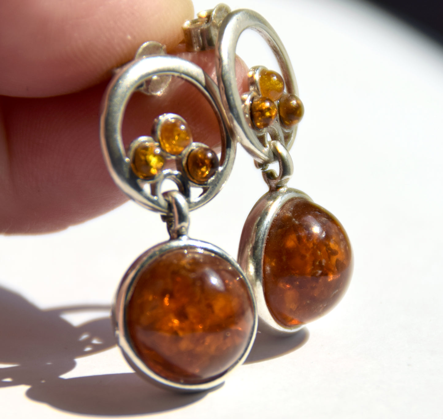 Dangle earrings with natural amber of various shades and 925 silver, MJ Baltica, BK249