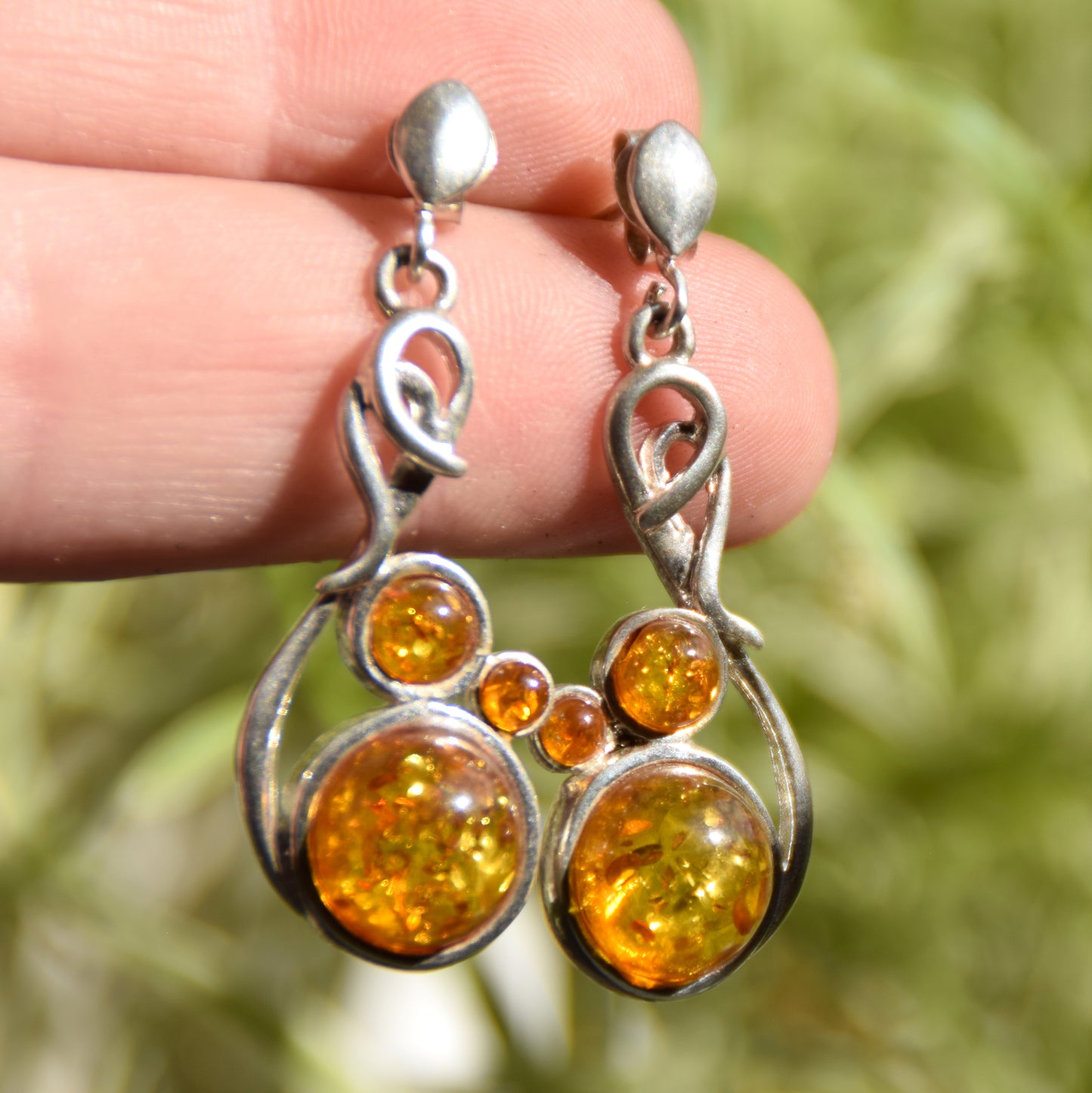 Classic dangle earrings with natural cognac Amber and 925 Silver, MJ Baltica, BK250