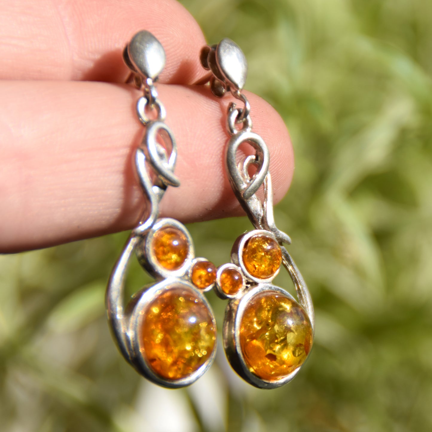 Classic dangle earrings with natural cognac Amber and 925 Silver, MJ Baltica, BK250