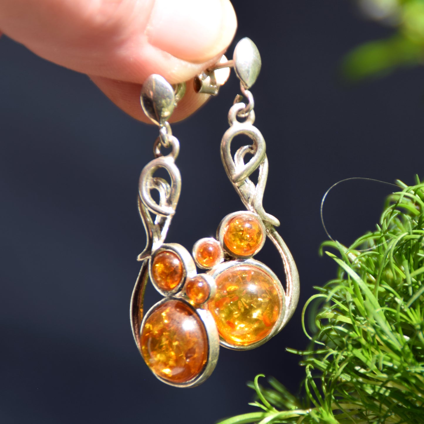 Classic dangle earrings with natural cognac Amber and 925 Silver, MJ Baltica, BK250