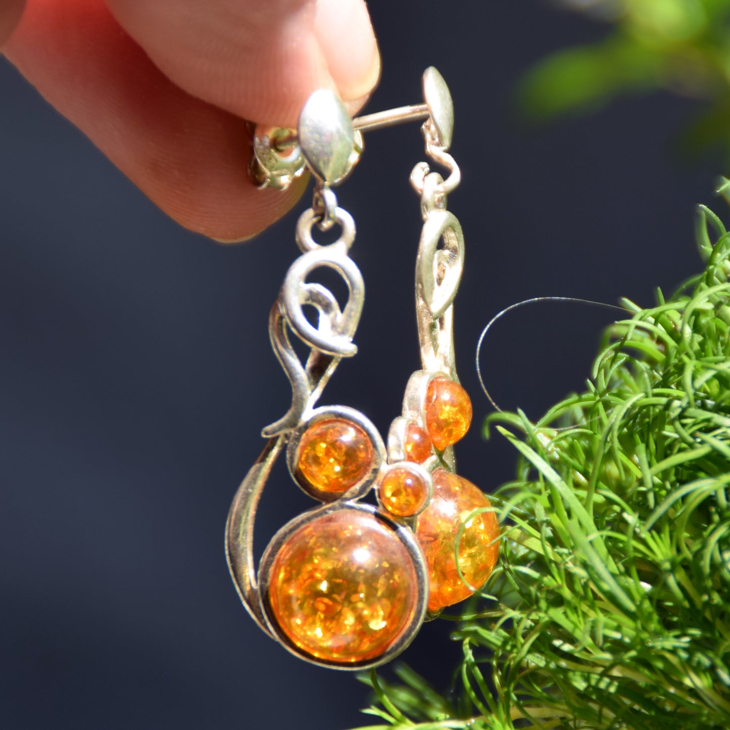Classic dangle earrings with natural cognac Amber and 925 Silver, MJ Baltica, BK250