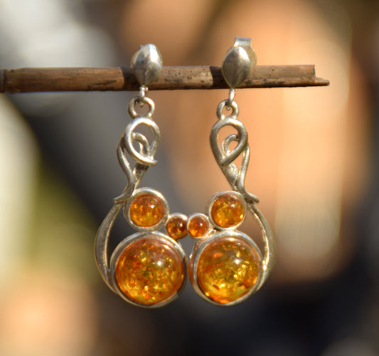 Classic dangle earrings with natural cognac Amber and 925 Silver, MJ Baltica, BK250