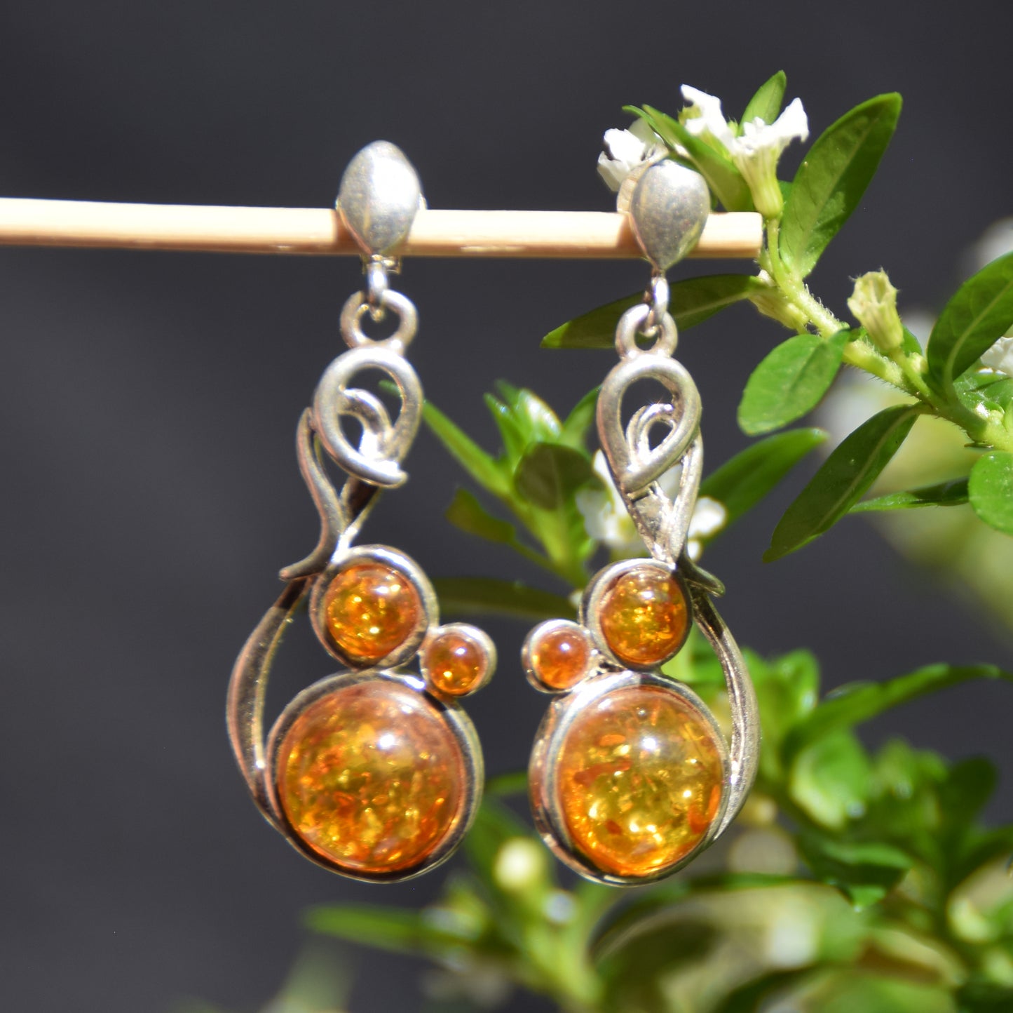 Classic dangle earrings with natural cognac Amber and 925 Silver, MJ Baltica, BK250
