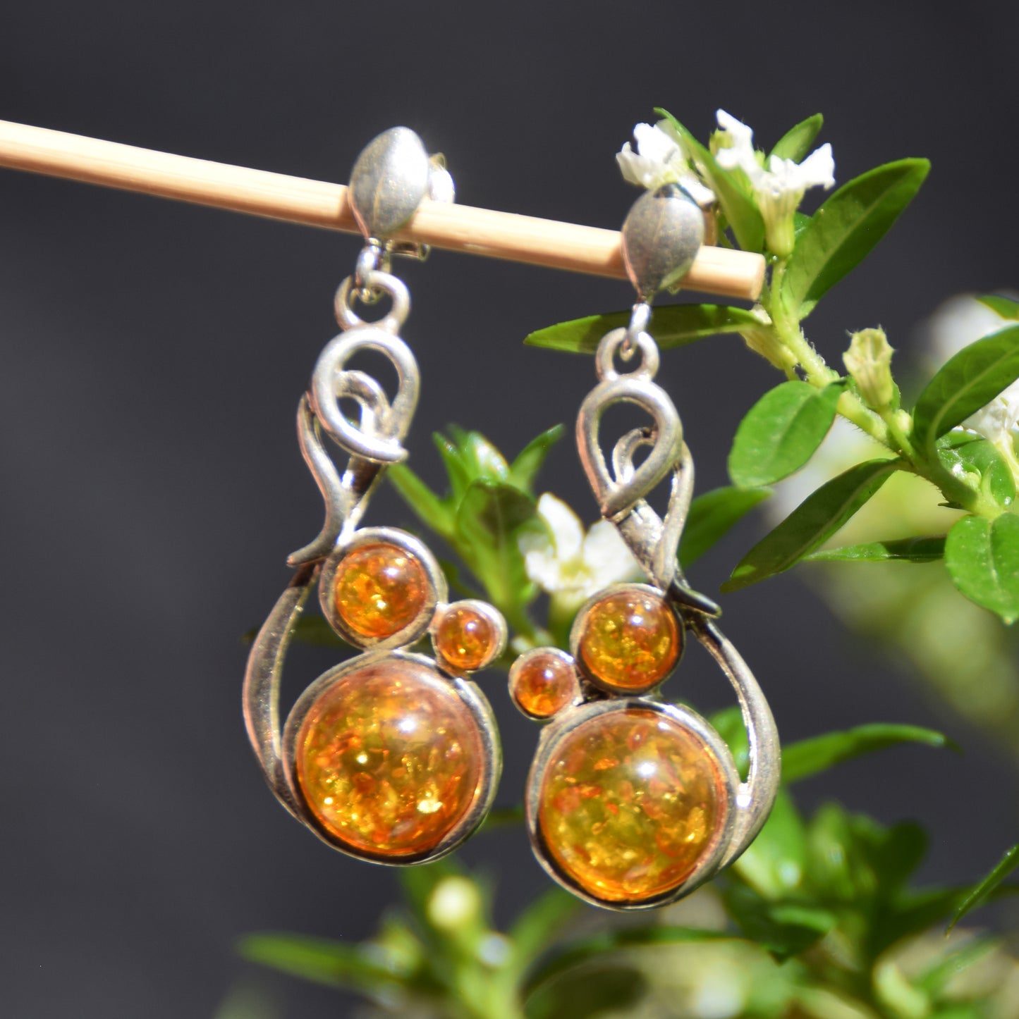 Classic dangle earrings with natural cognac Amber and 925 Silver, MJ Baltica, BK250