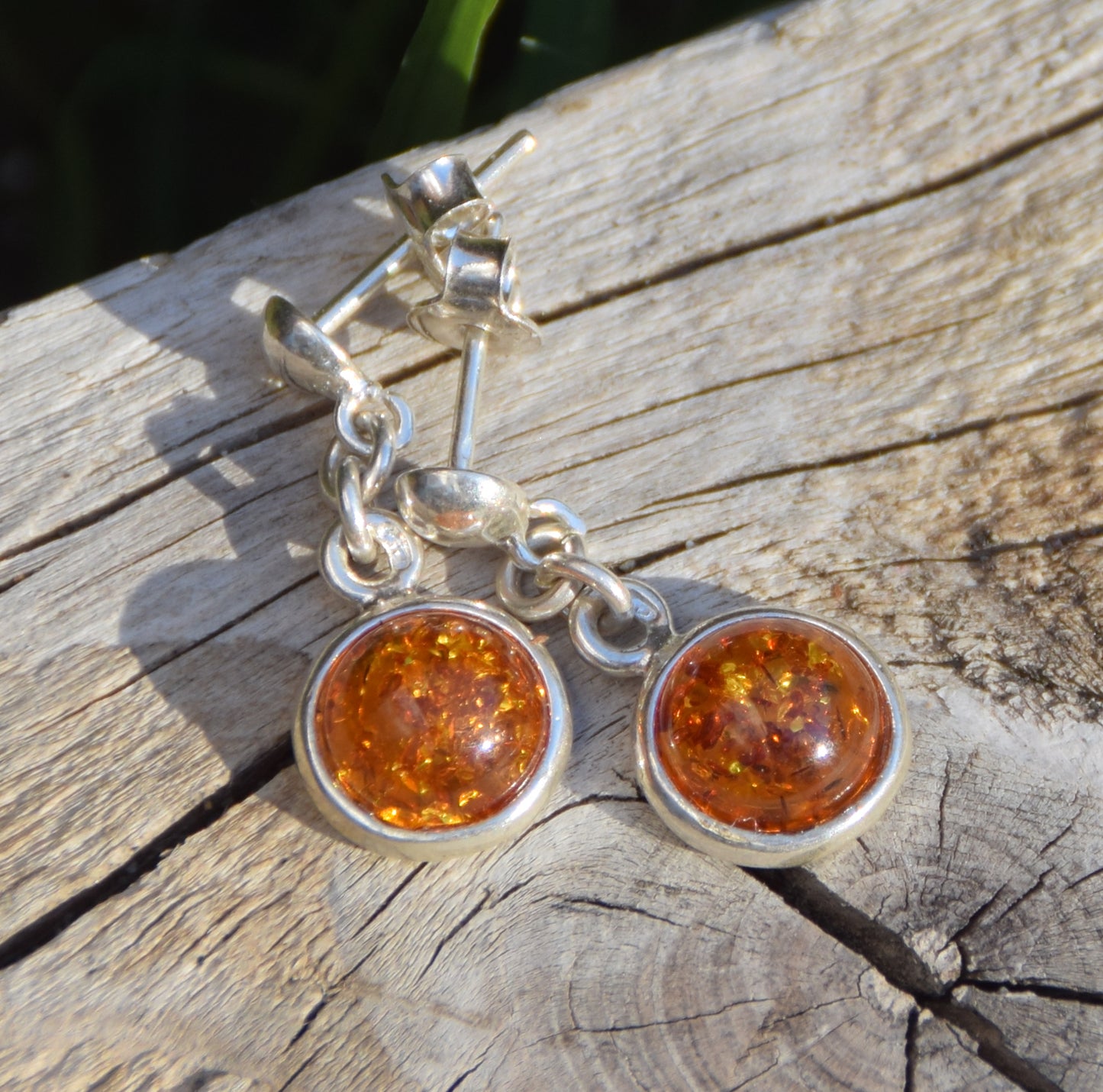 Delicate drop earrings with natural cognac amber and 925 silver, MJ Baltica, BK262
