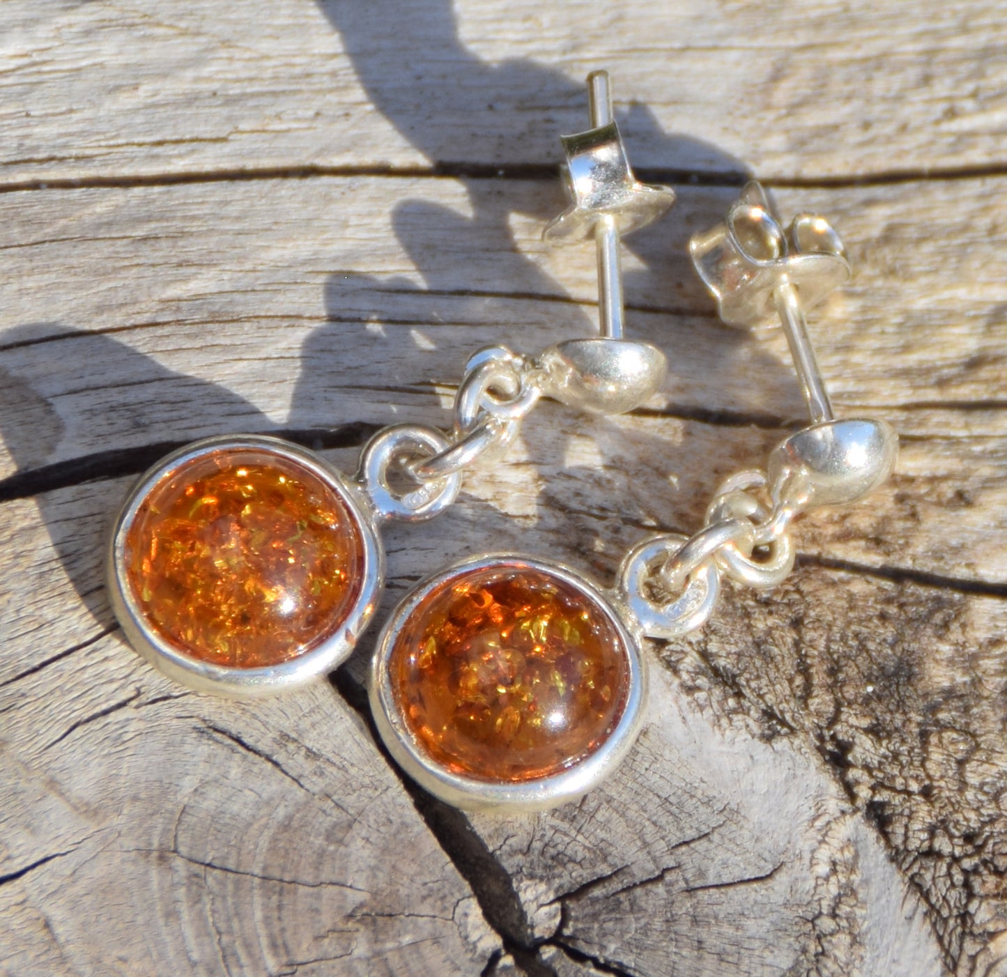 Delicate drop earrings with natural cognac amber and 925 silver, MJ Baltica, BK262