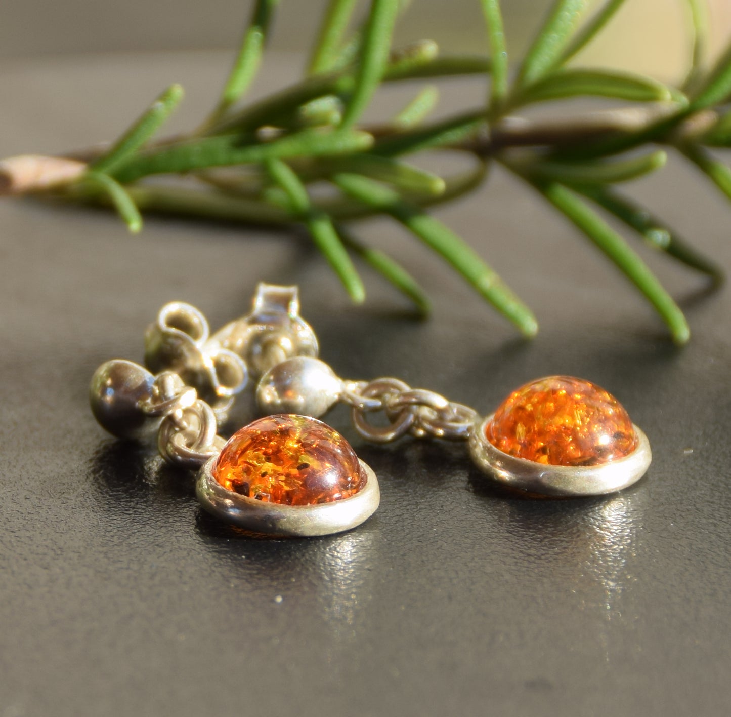 Delicate drop earrings with natural cognac amber and 925 silver, MJ Baltica, BK262