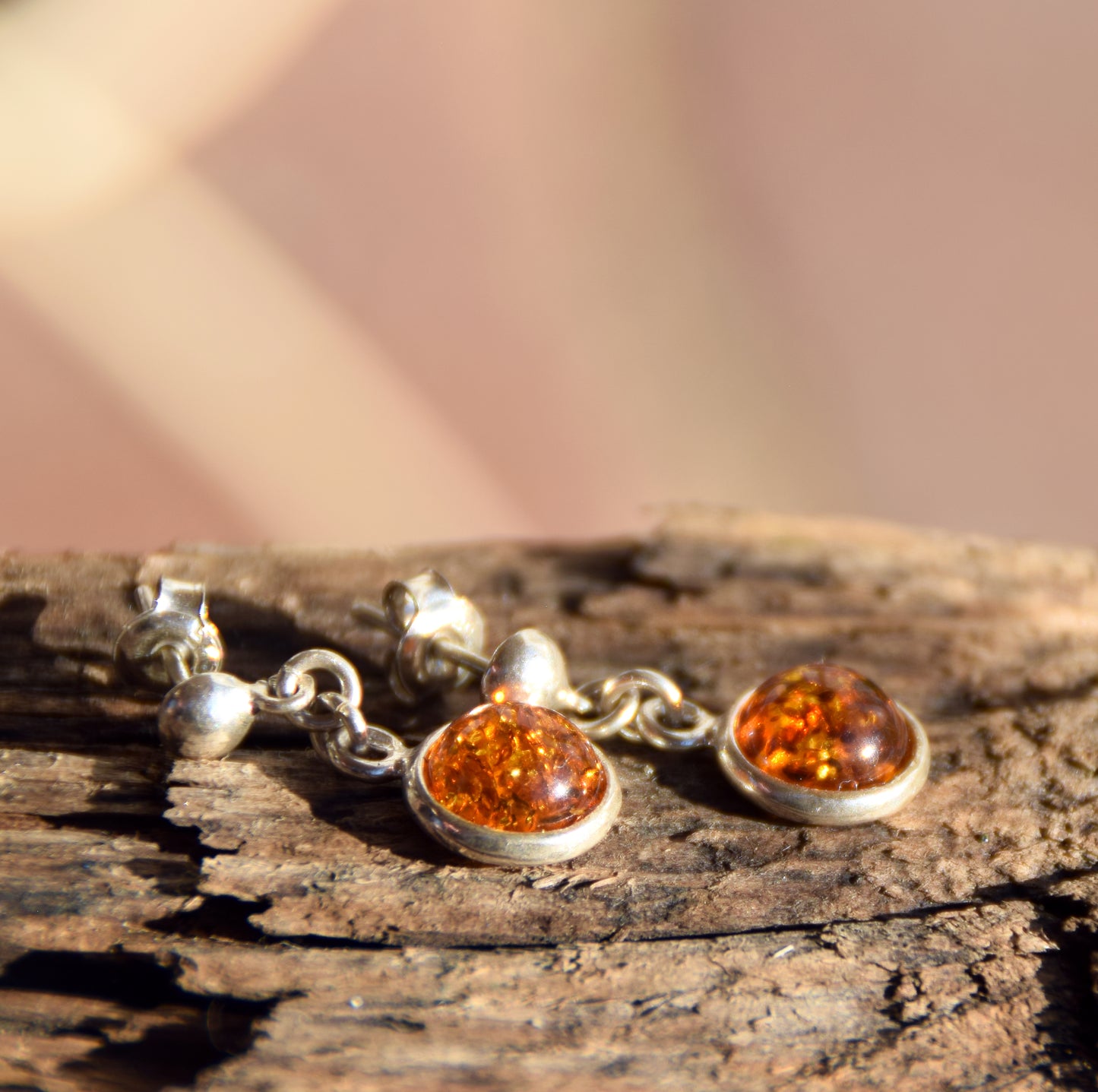 Delicate drop earrings with natural cognac amber and 925 silver, MJ Baltica, BK262