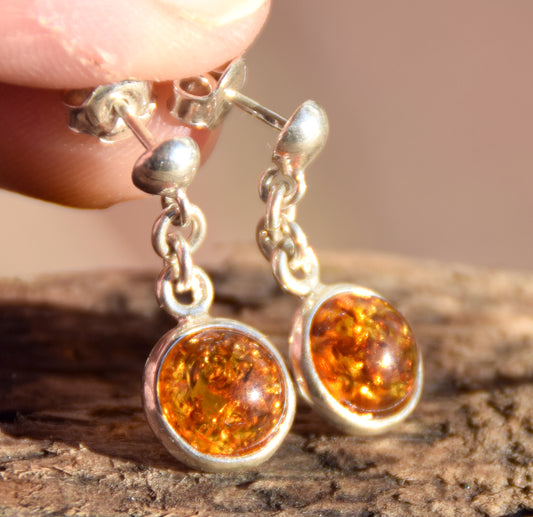 Delicate drop earrings with natural cognac amber and 925 silver, MJ Baltica, BK262
