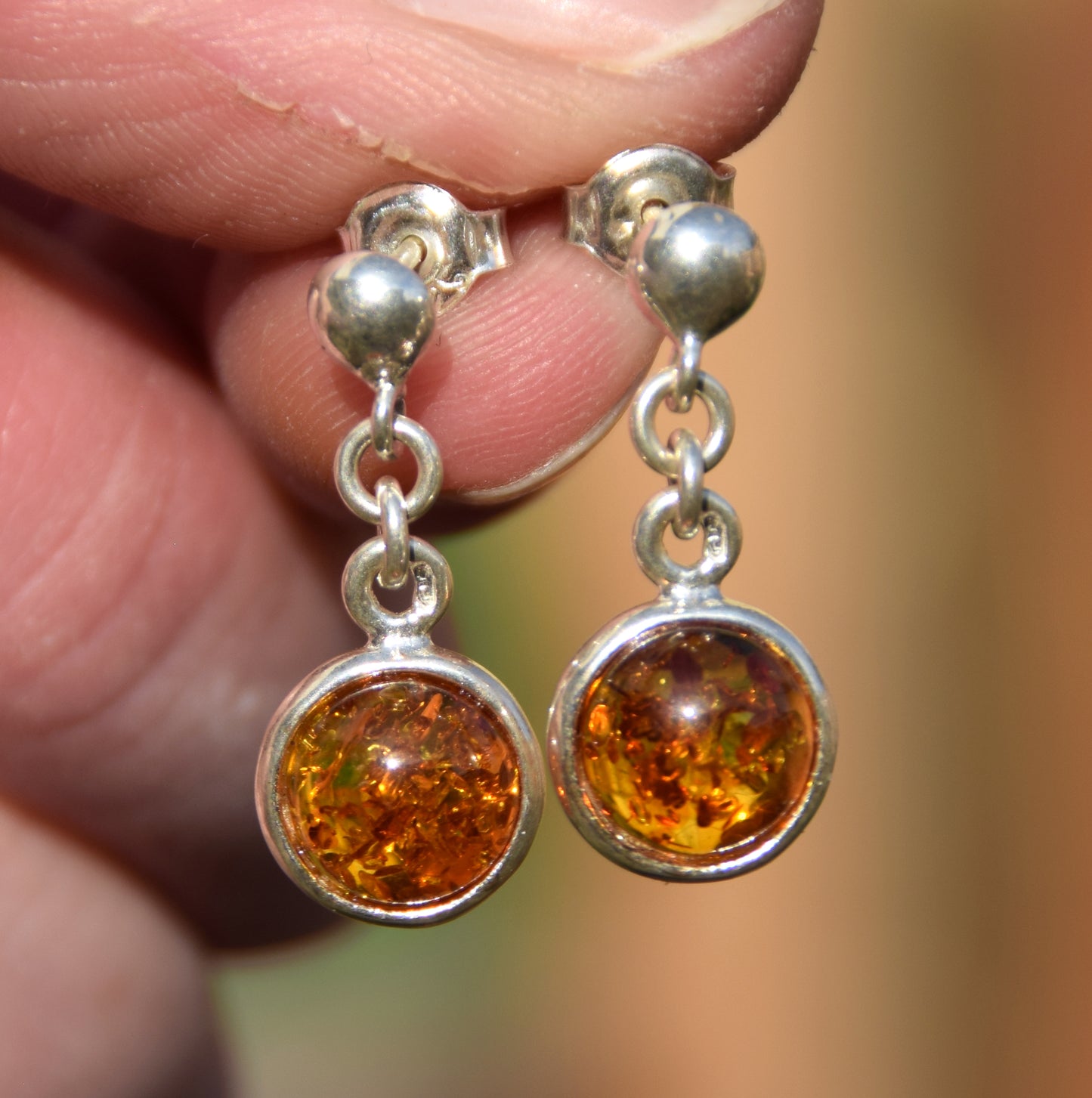 Delicate drop earrings with natural cognac amber and 925 silver, MJ Baltica, BK262