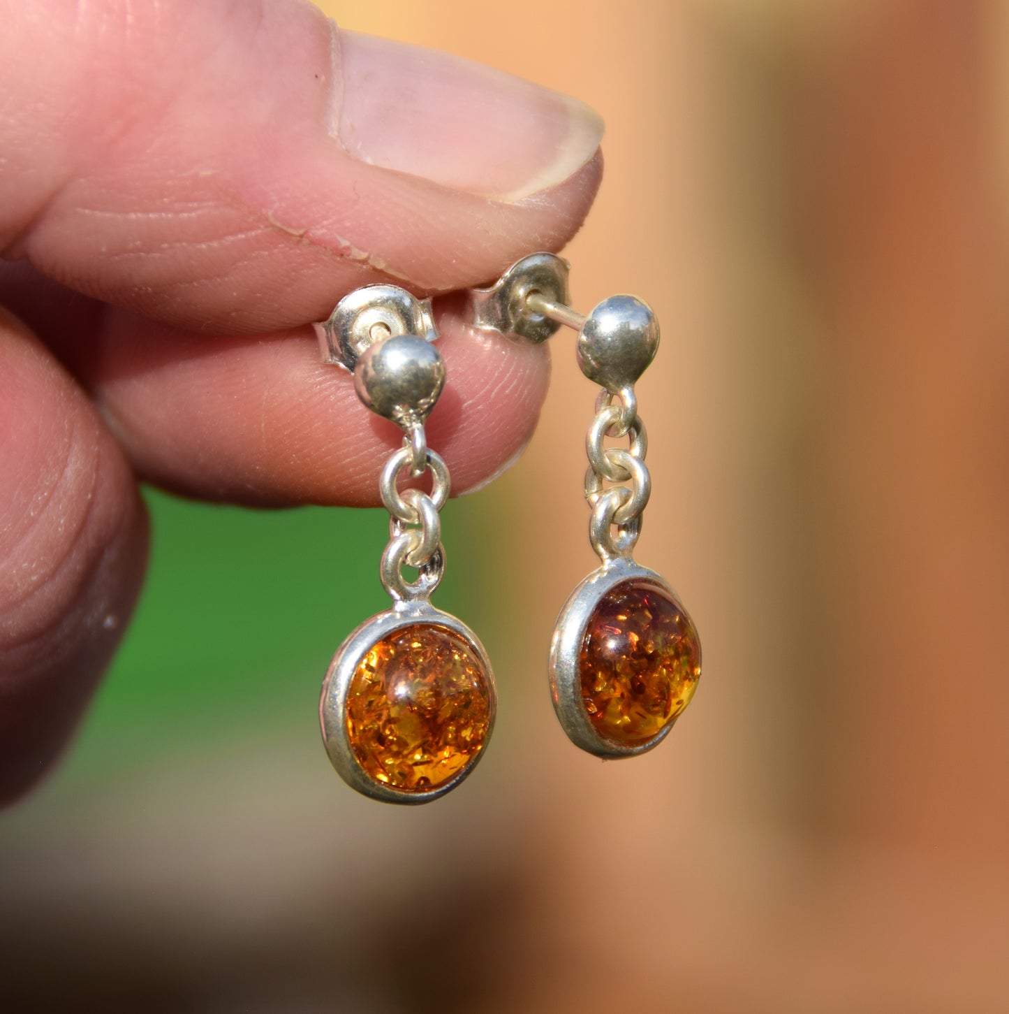 Delicate drop earrings with natural cognac amber and 925 silver, MJ Baltica, BK262