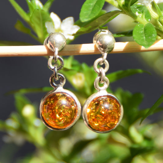 Delicate drop earrings with natural cognac amber and 925 silver, MJ Baltica, BK262