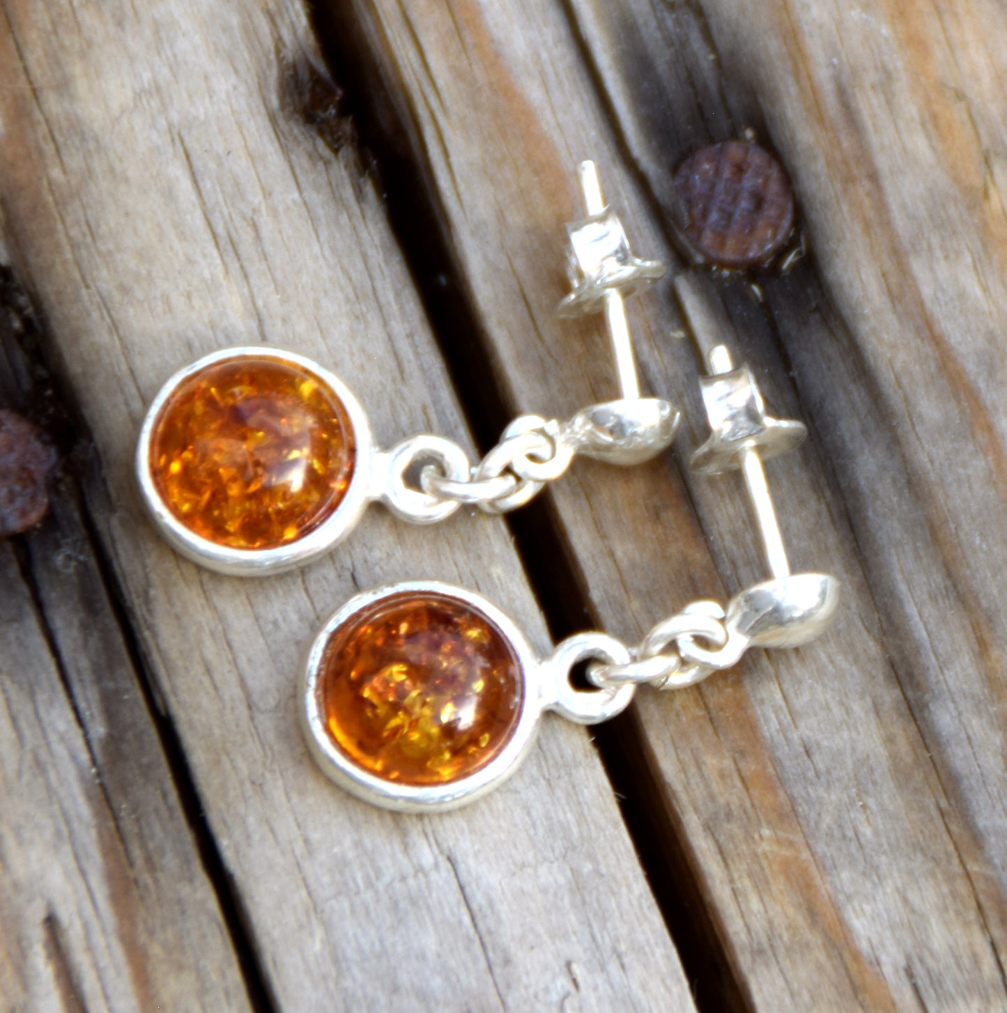 Delicate drop earrings with natural cognac amber and 925 silver, MJ Baltica, BK262