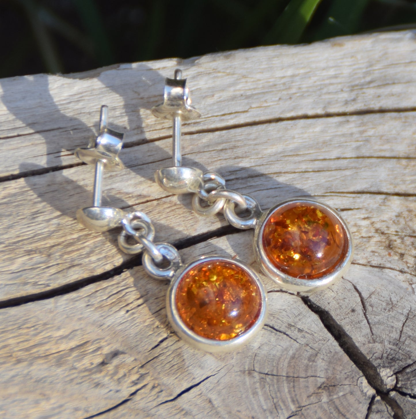 Delicate drop earrings with natural cognac amber and 925 silver, MJ Baltica, BK262