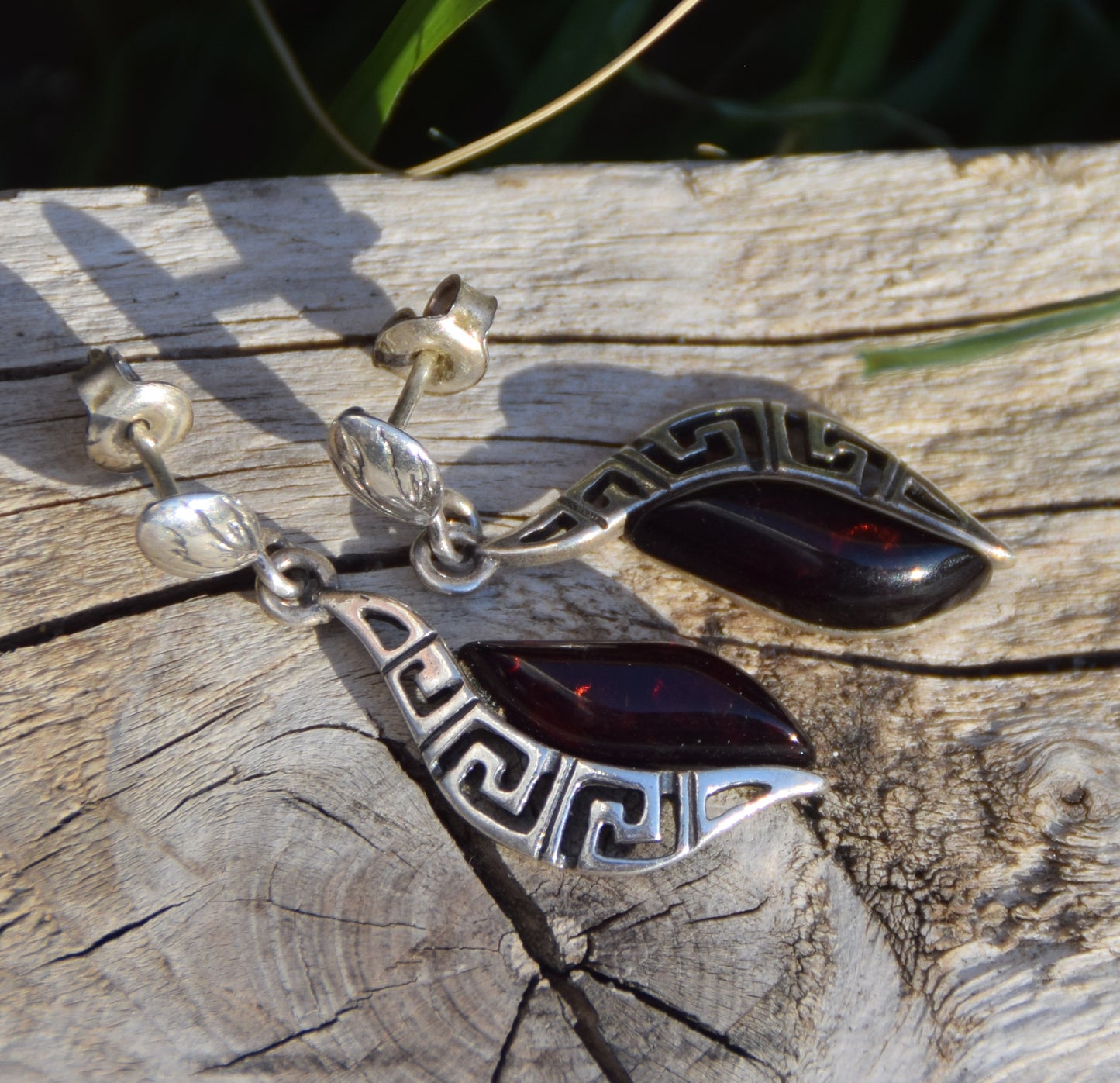 Elegant drop earrings with dark brown natural Amber and 925 Sterling Silver, MJ Baltica, BK263