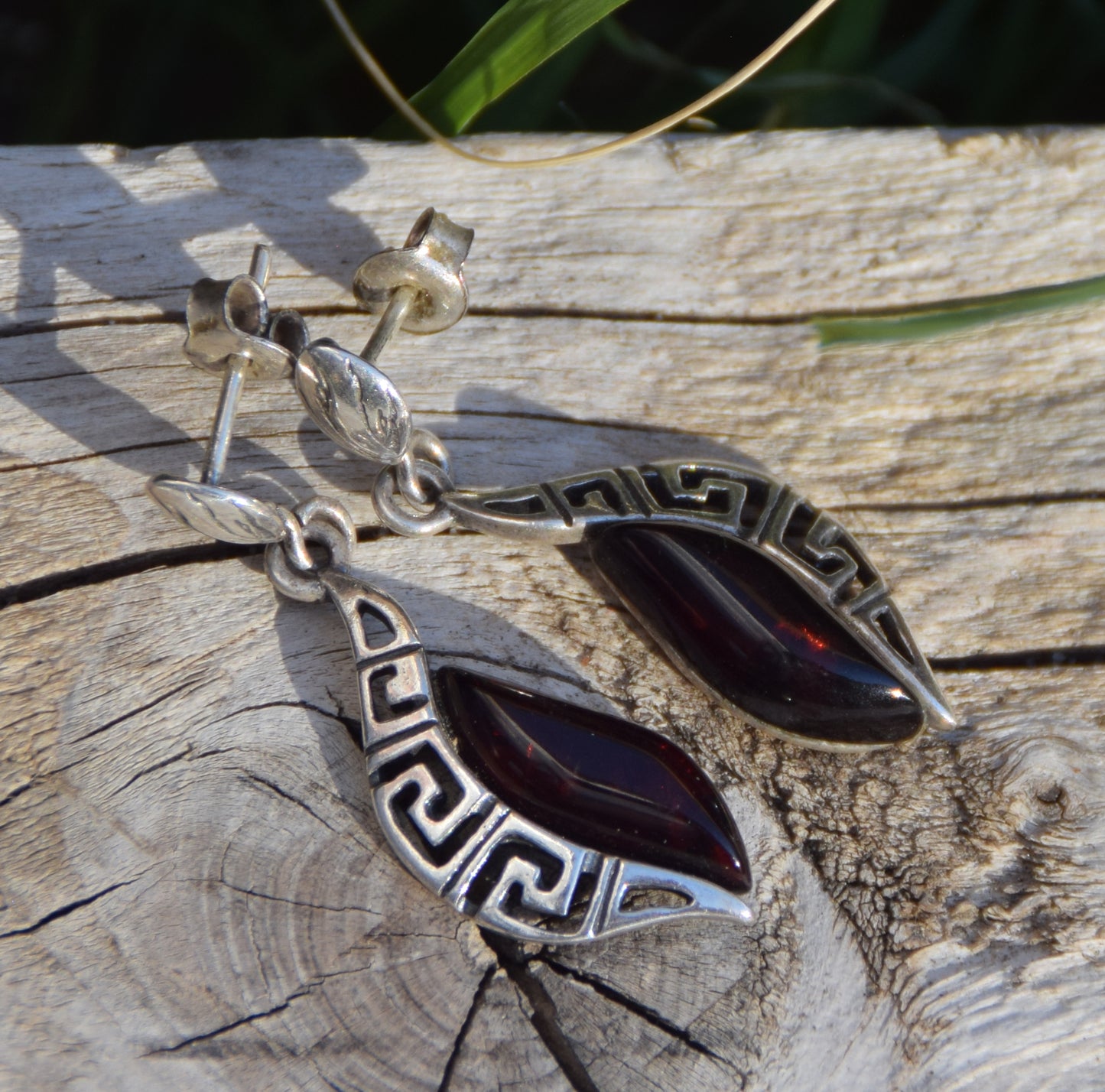 Elegant drop earrings with dark brown natural Amber and 925 Sterling Silver, MJ Baltica, BK263
