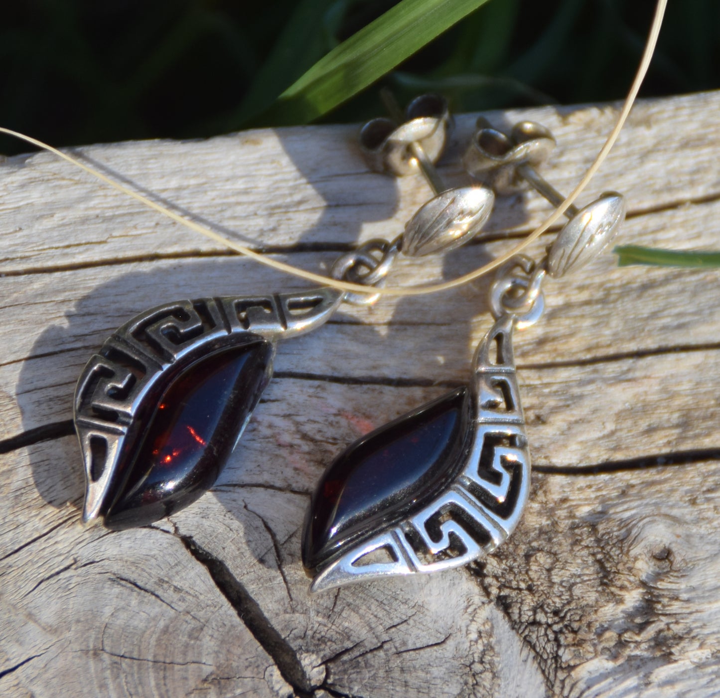 Elegant drop earrings with dark brown natural Amber and 925 Sterling Silver, MJ Baltica, BK263