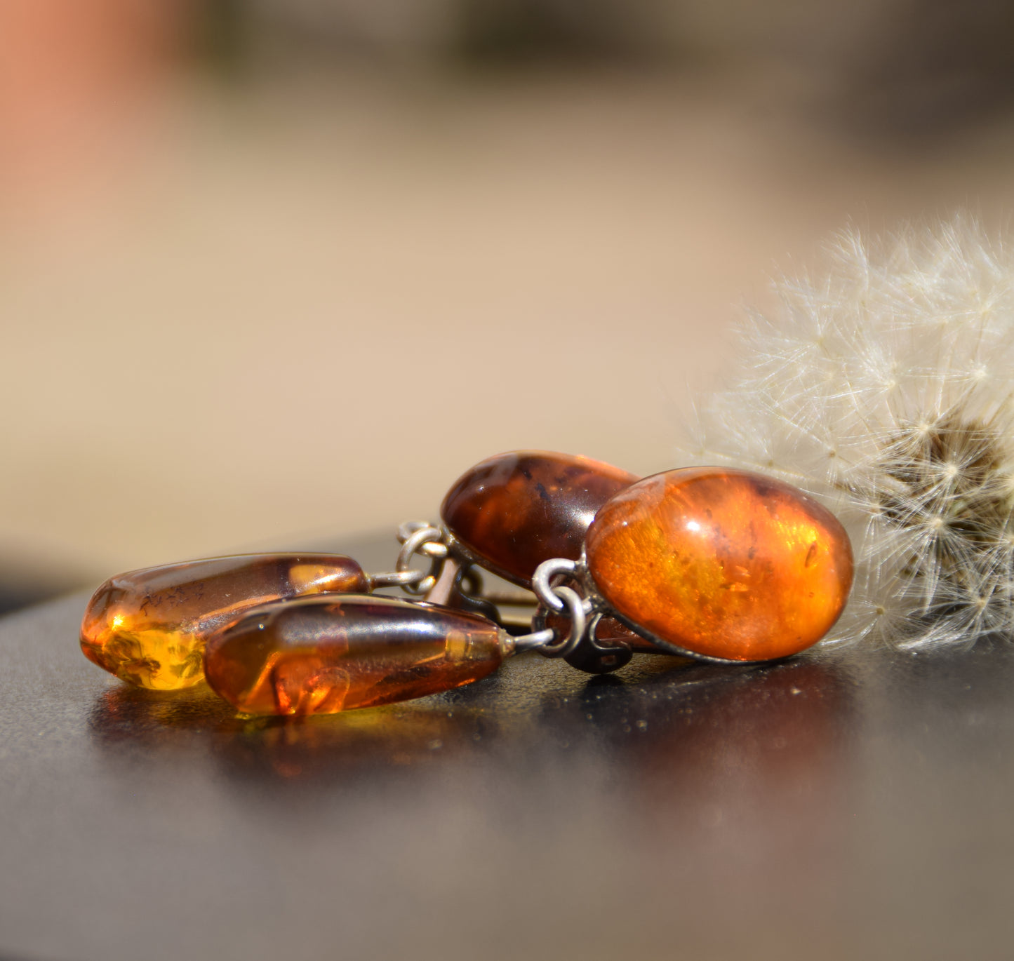 Orecchini pendenti a clip con Ambra dorata naturale e Argento 925, MJ Baltica, BKK011