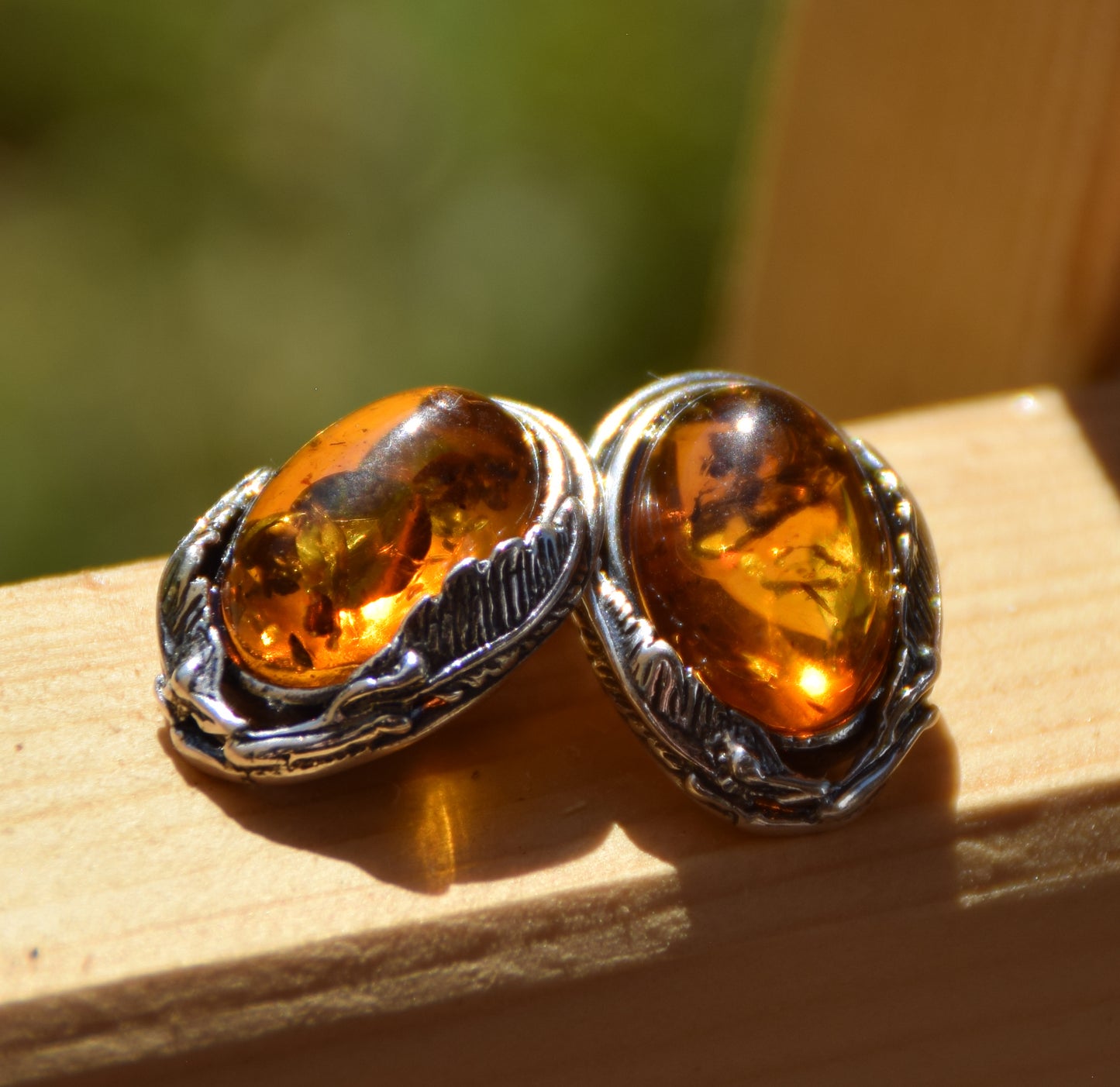 Orecchini a clip in stile vintage con Ambra cognac naturale e Argento 925, MJ Baltica, BKK012