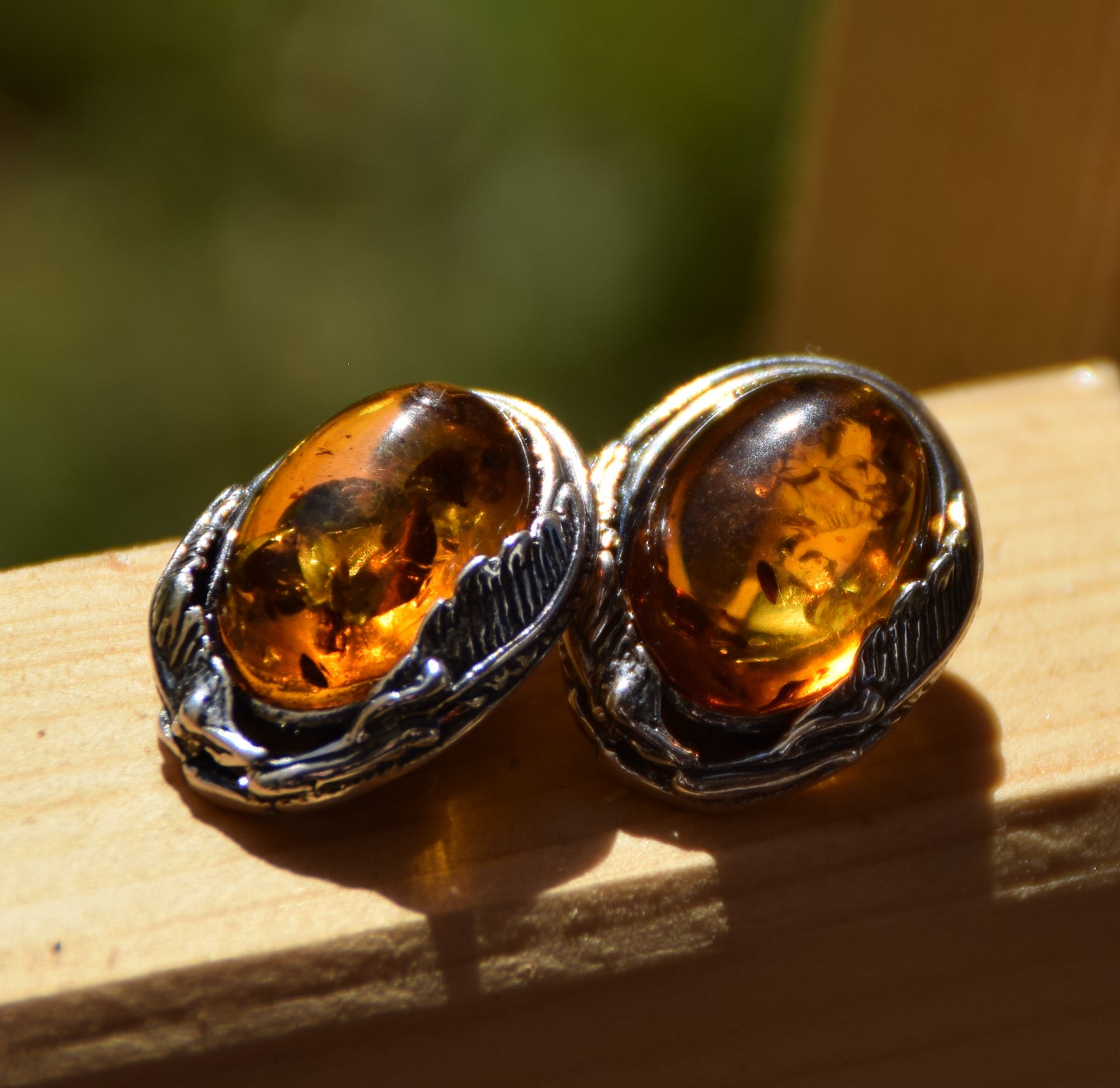 Orecchini a clip in stile vintage con Ambra cognac naturale e Argento 925, MJ Baltica, BKK012