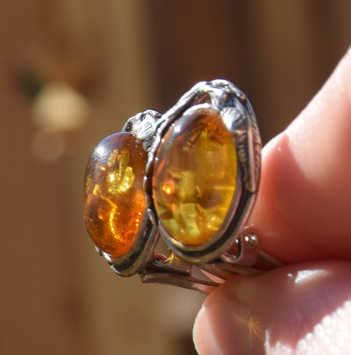 Orecchini a clip in stile vintage con Ambra dorata naturale e Argento 925, MJ Baltica, BKK013