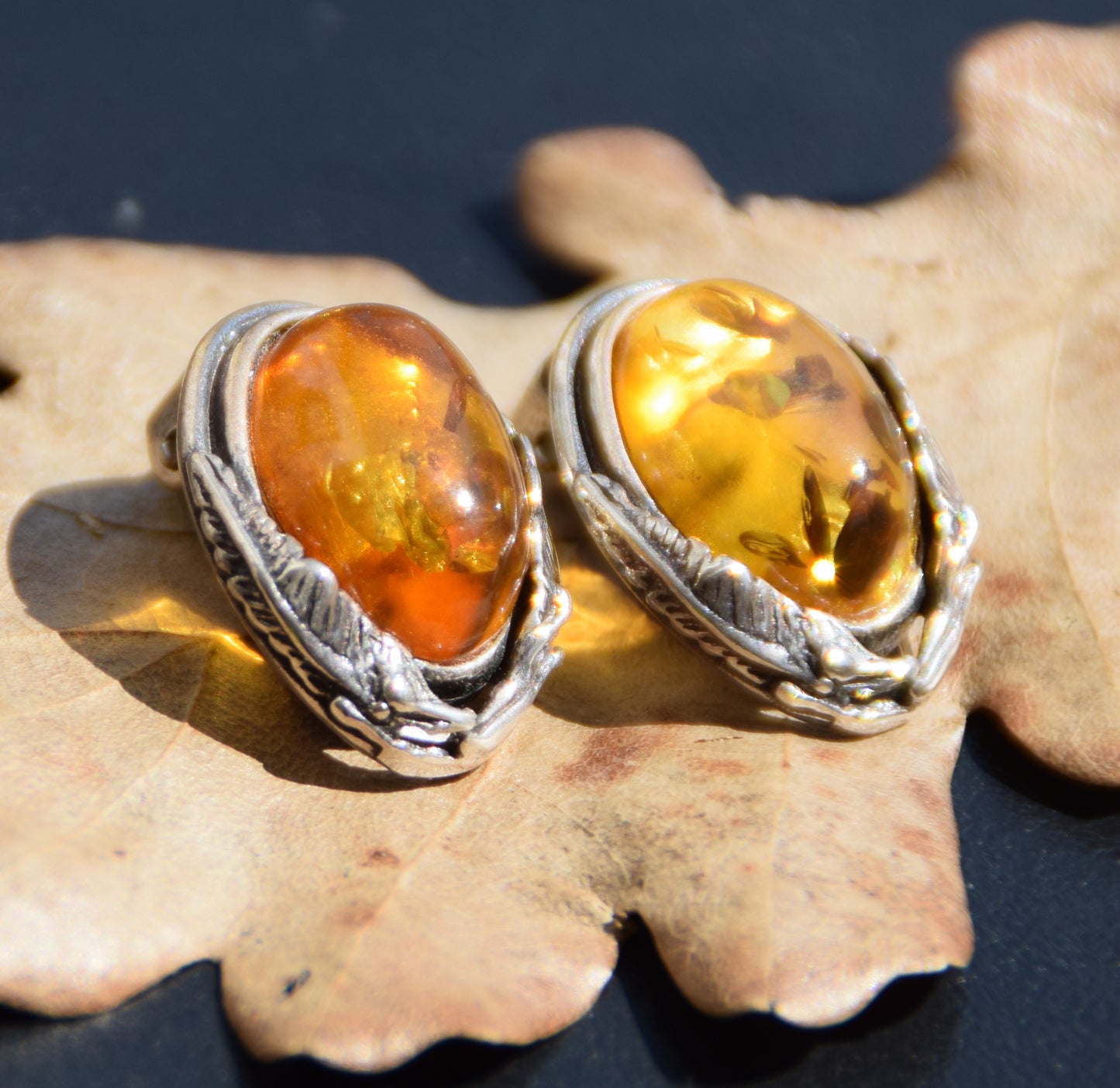 Orecchini a clip in stile vintage con Ambra dorata naturale e Argento 925, MJ Baltica, BKK013