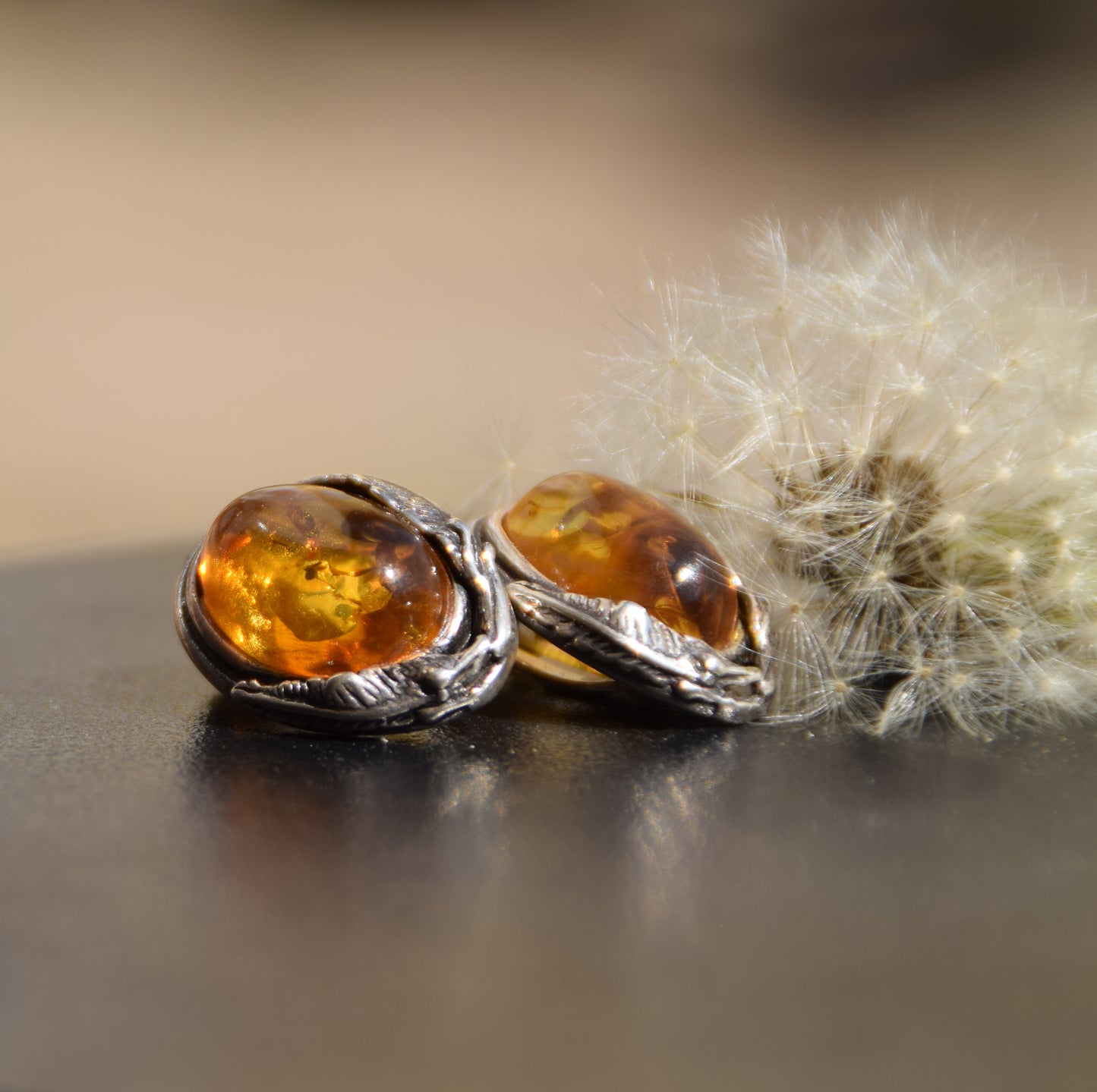 Orecchini a clip in stile vintage con Ambra dorata naturale e Argento 925, MJ Baltica, BKK013