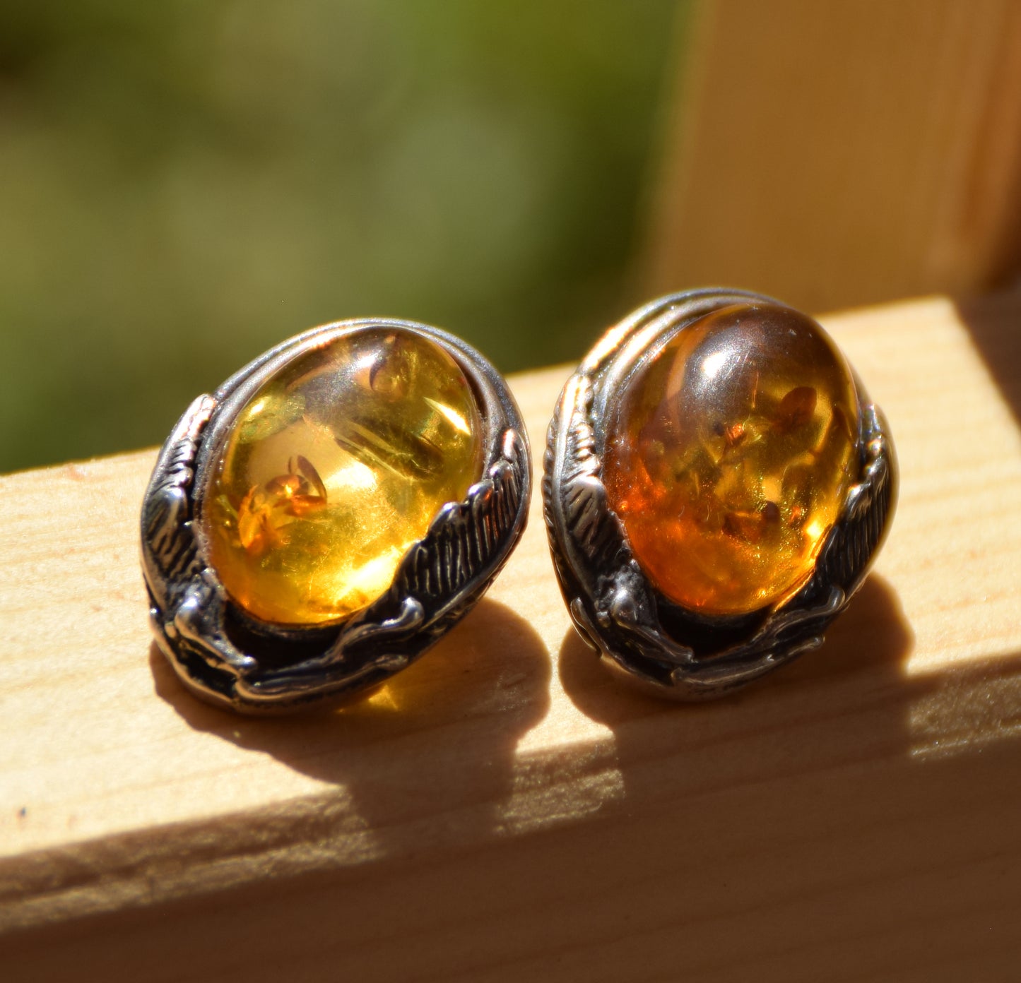 Orecchini a clip in stile vintage con Ambra dorata naturale e Argento 925, MJ Baltica, BKK013