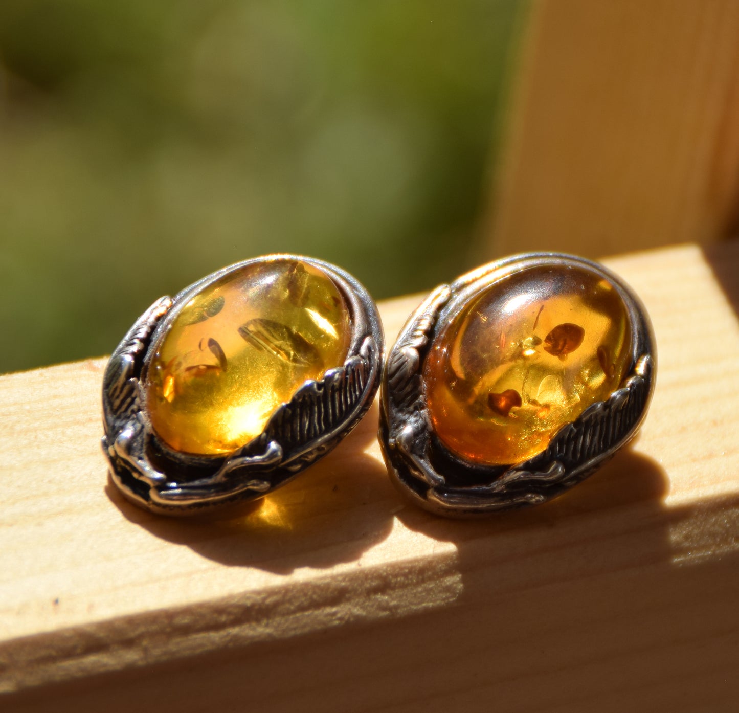 Orecchini a clip in stile vintage con Ambra dorata naturale e Argento 925, MJ Baltica, BKK013