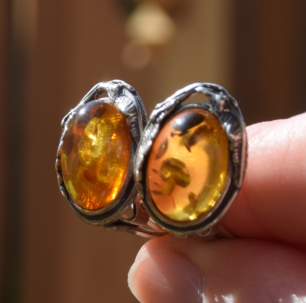 Orecchini a clip in stile vintage con Ambra dorata naturale e Argento 925, MJ Baltica, BKK013