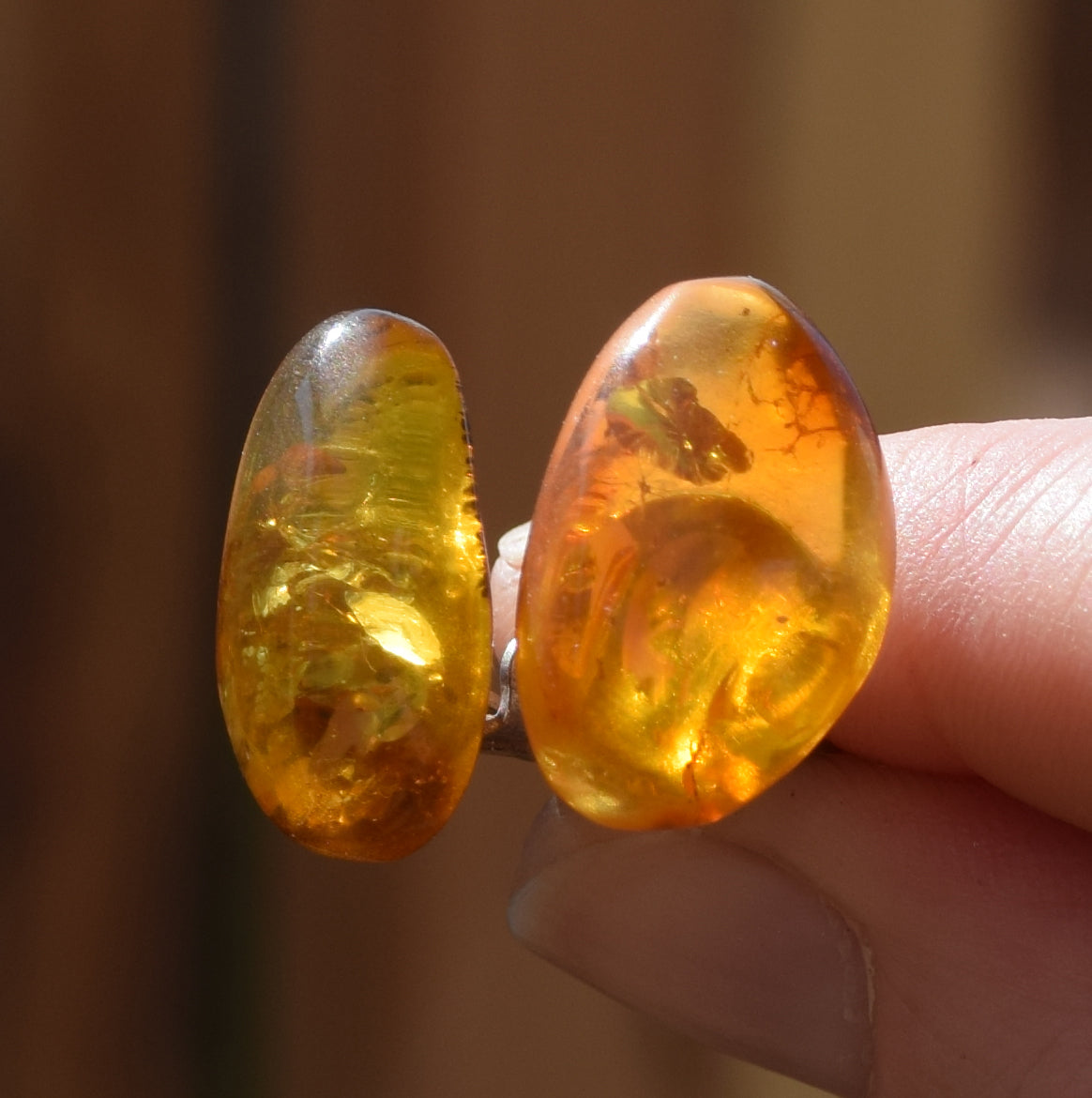 Orecchini a clip con Ambra naturale color oro grezza e Argento 925, MJ Baltica, BKK027