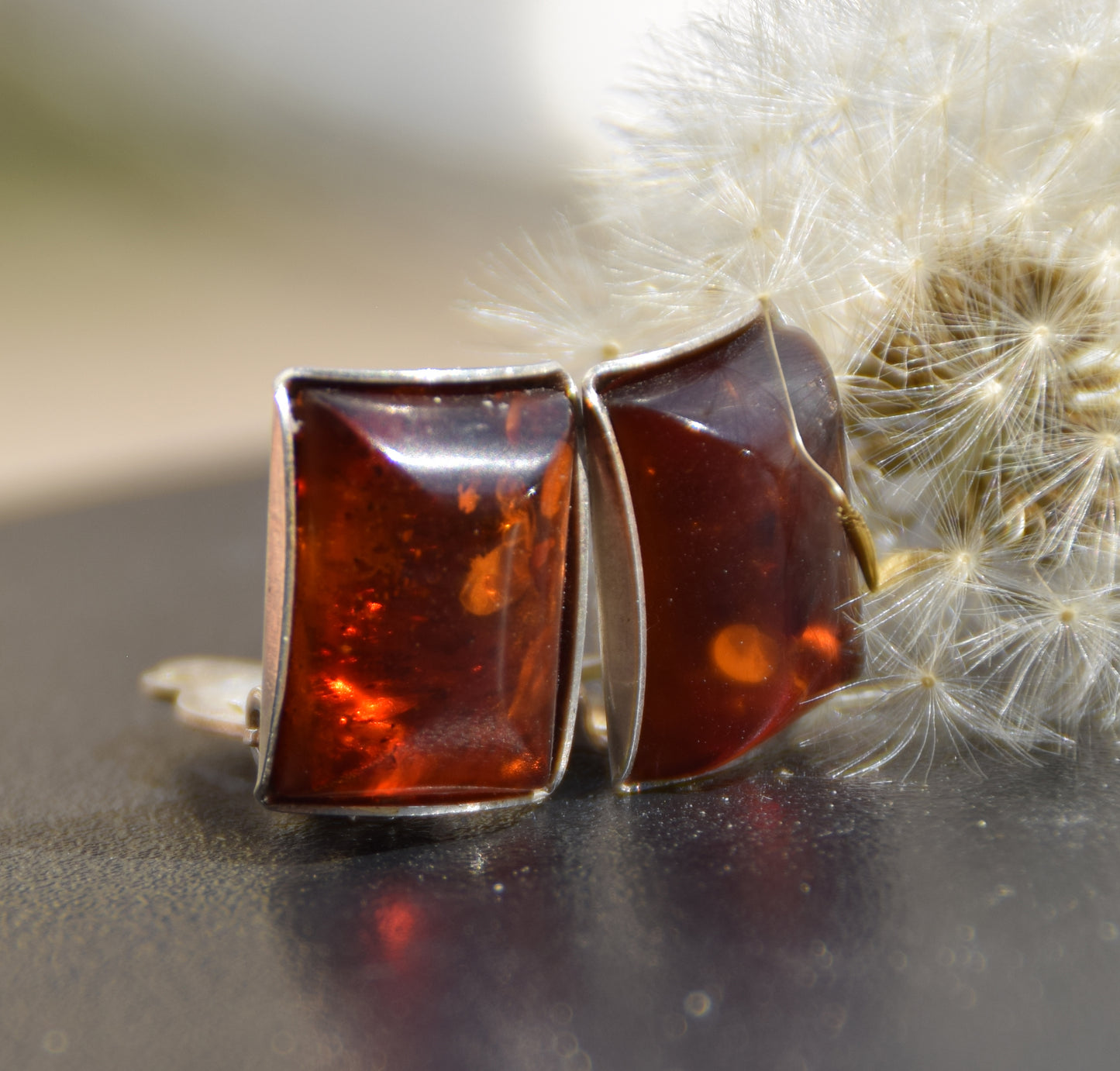 Orecchini a clip rettangolari con Ambra marrone naturale e Argento 925, MJ Baltica, BKK028