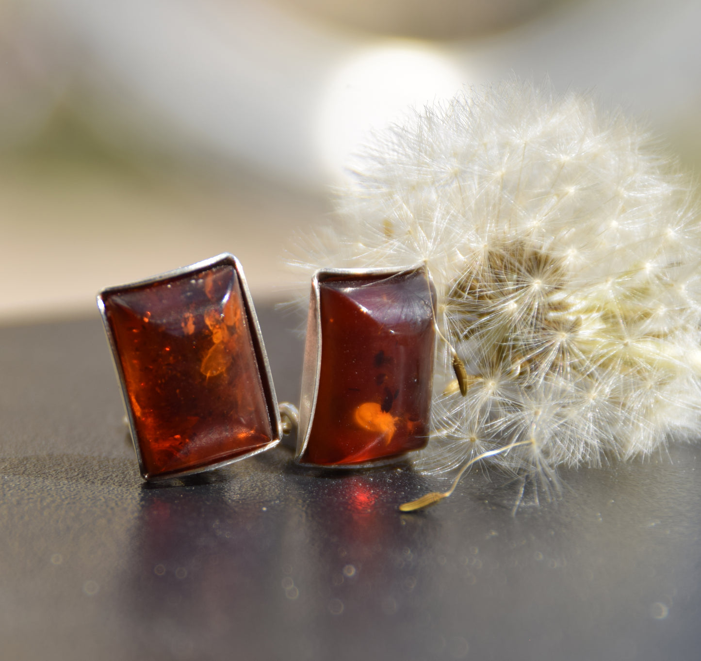 Orecchini a clip rettangolari con Ambra marrone naturale e Argento 925, MJ Baltica, BKK028