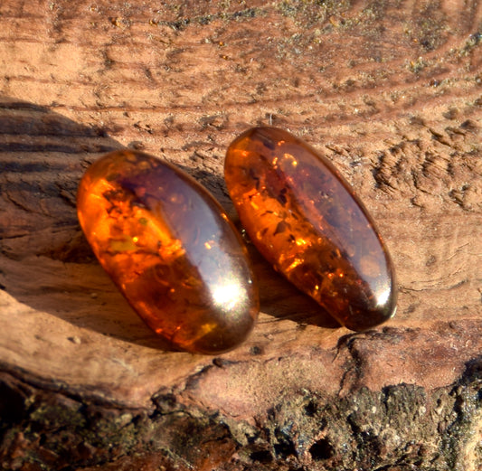 Orecchini a clip con Ambra naturale color marrone grezza e Argento 925, MJ Baltica, BKK033