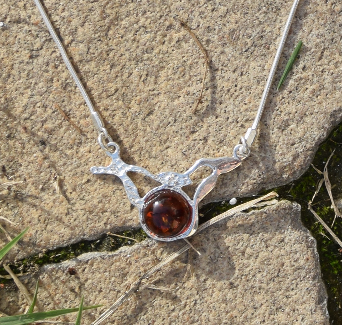 MJ Baltica necklace, choker, natural Baltic amber, Silver, sphere, handcrafted, abstract, 925 BKo009