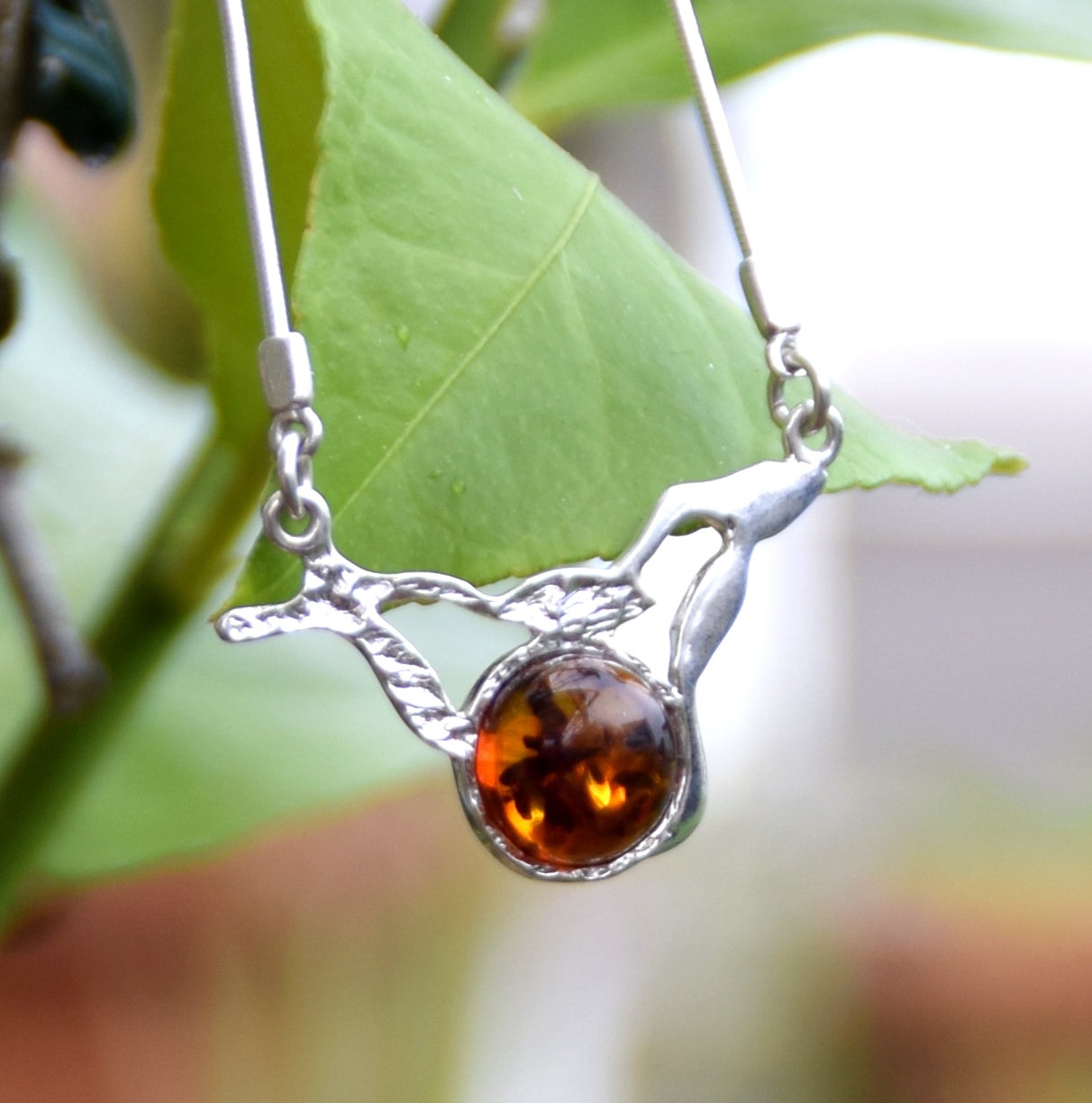 MJ Baltica necklace, choker, natural Baltic amber, Silver, sphere, handcrafted, abstract, 925 BKo009