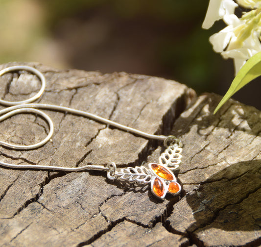 Delicate floral choker necklace created with natural cognac amber and 925 Silver, MJ Baltica, BKo012